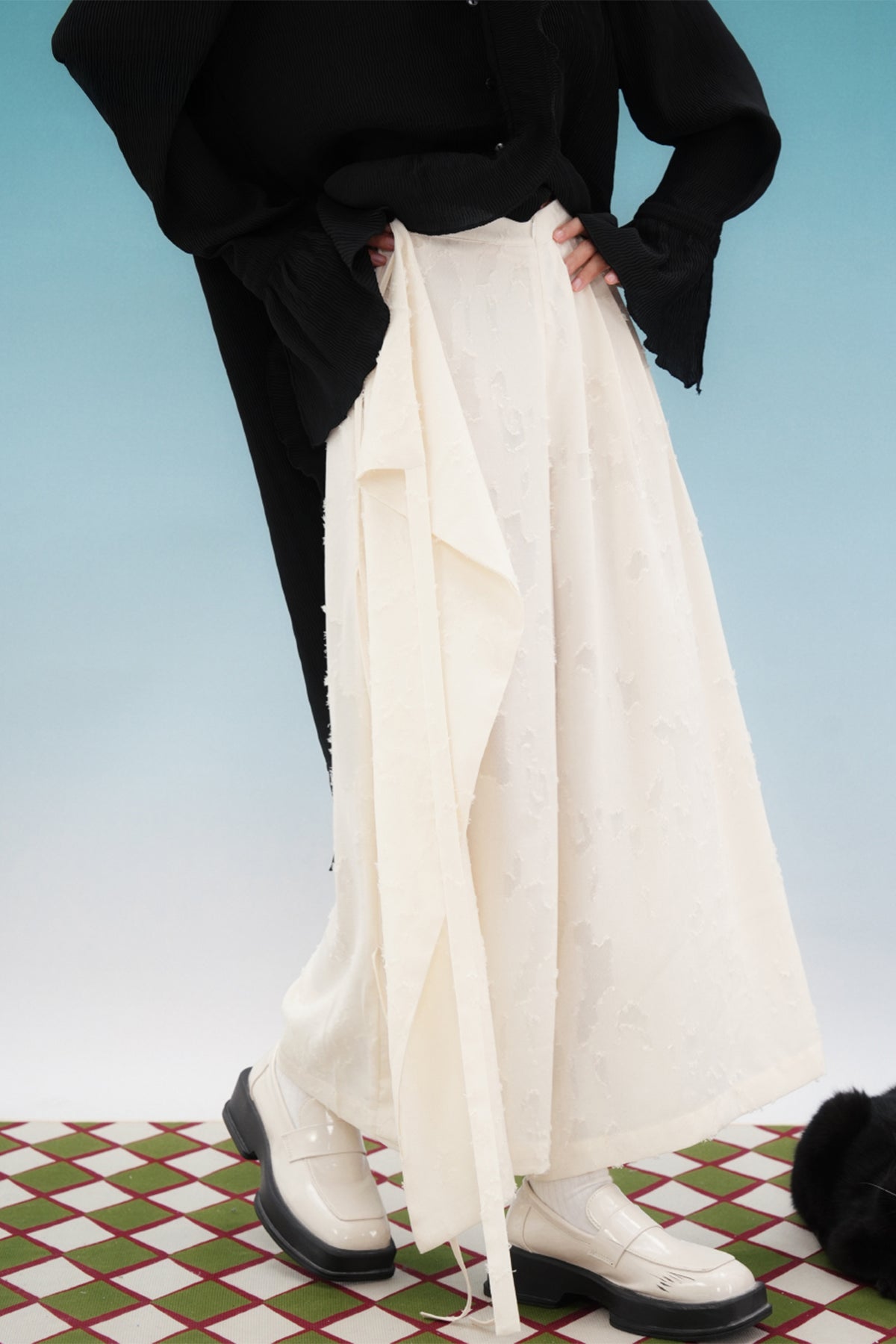 NOPMOB Deconstructed Jacquard Frayed Wide-Leg Culottes