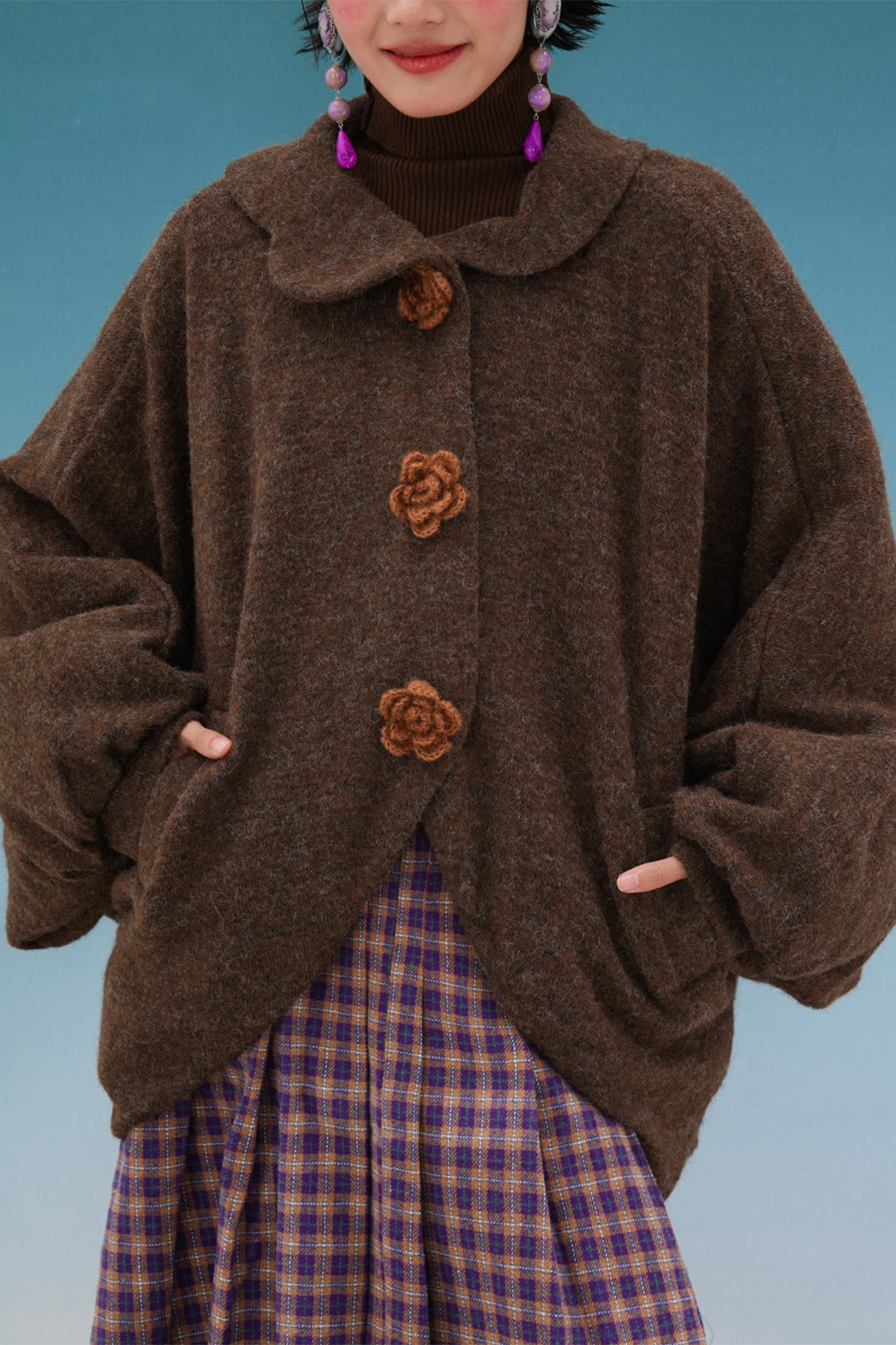 NOPMOB Retro Cocoon-Silhouette Padded Cape Coat