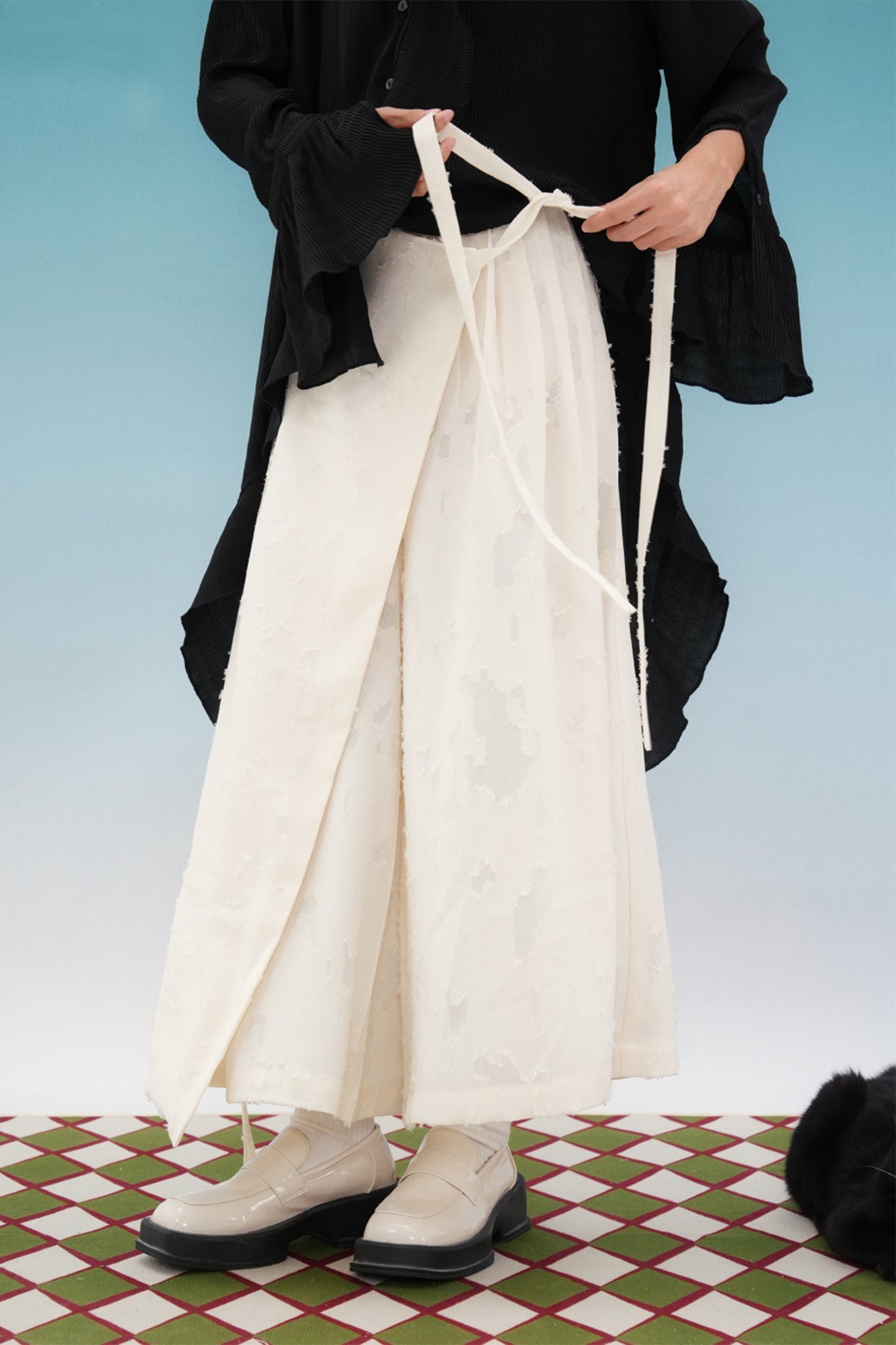 NOPMOB Deconstructed Jacquard Frayed Wide-Leg Culottes