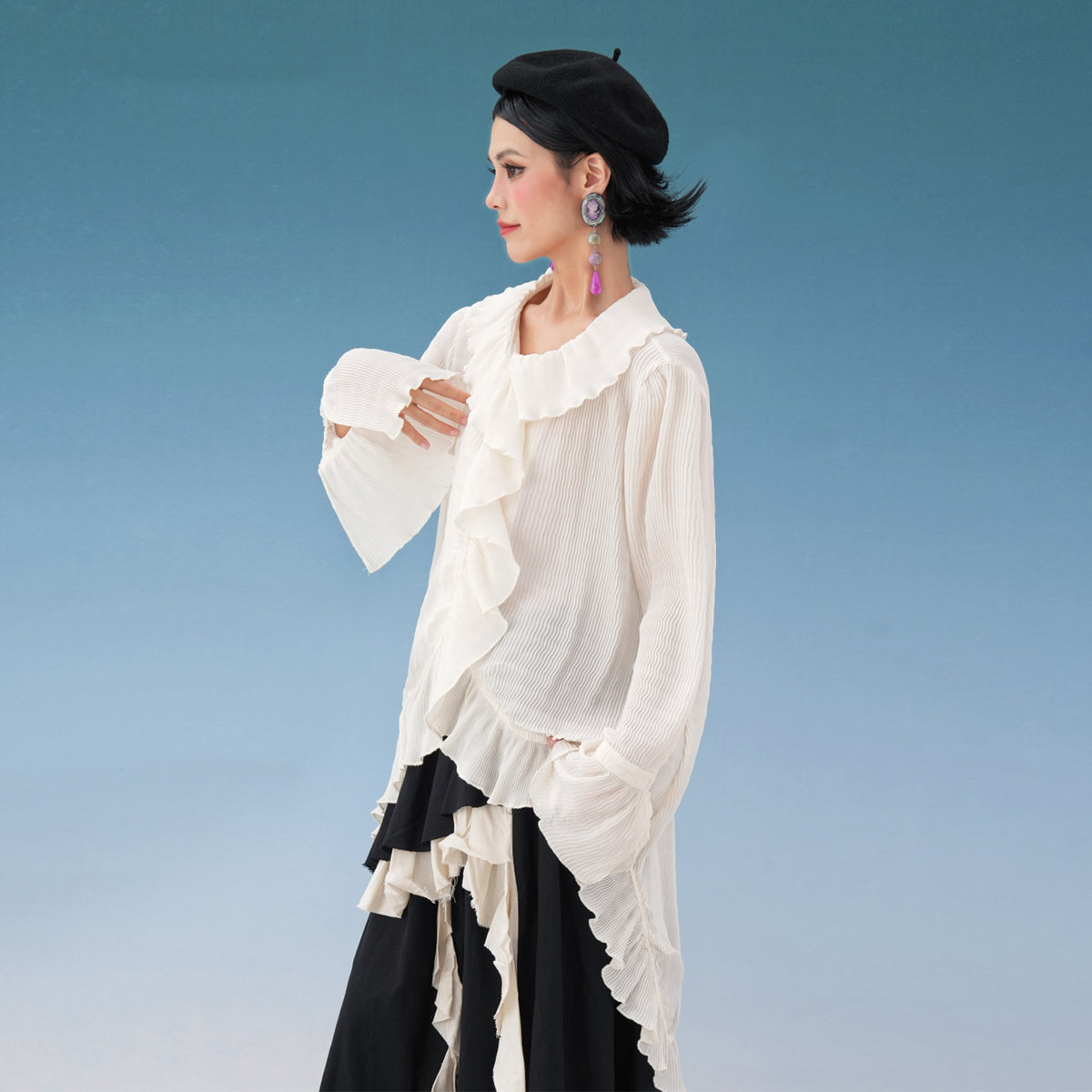 NOPMOB Crinkled Ruffle-Trim Shirt