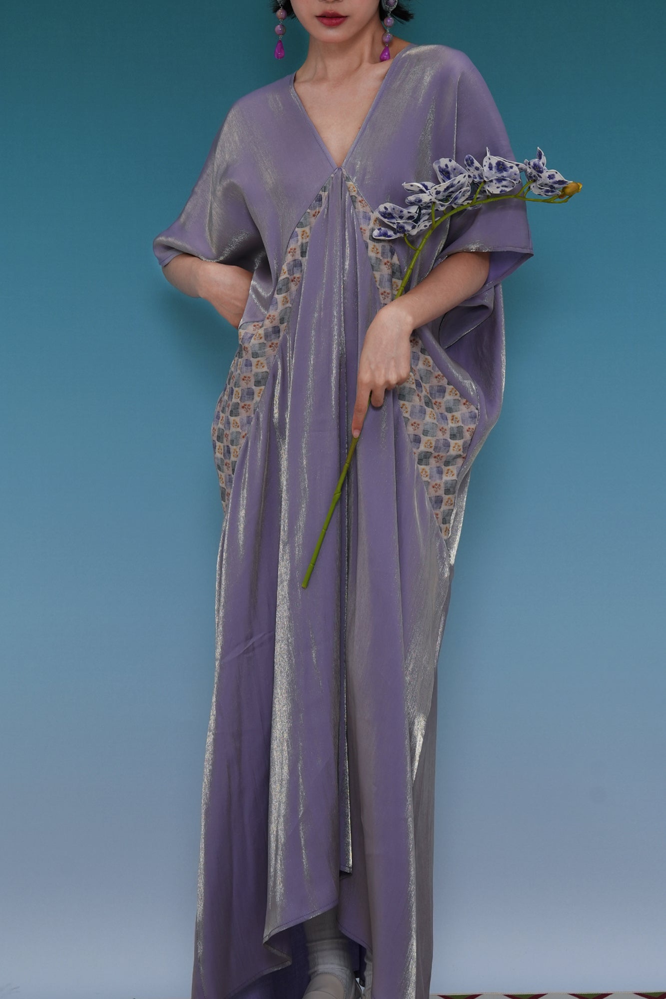 NOPMOB Spliced Luster Draped Maxi Dress
