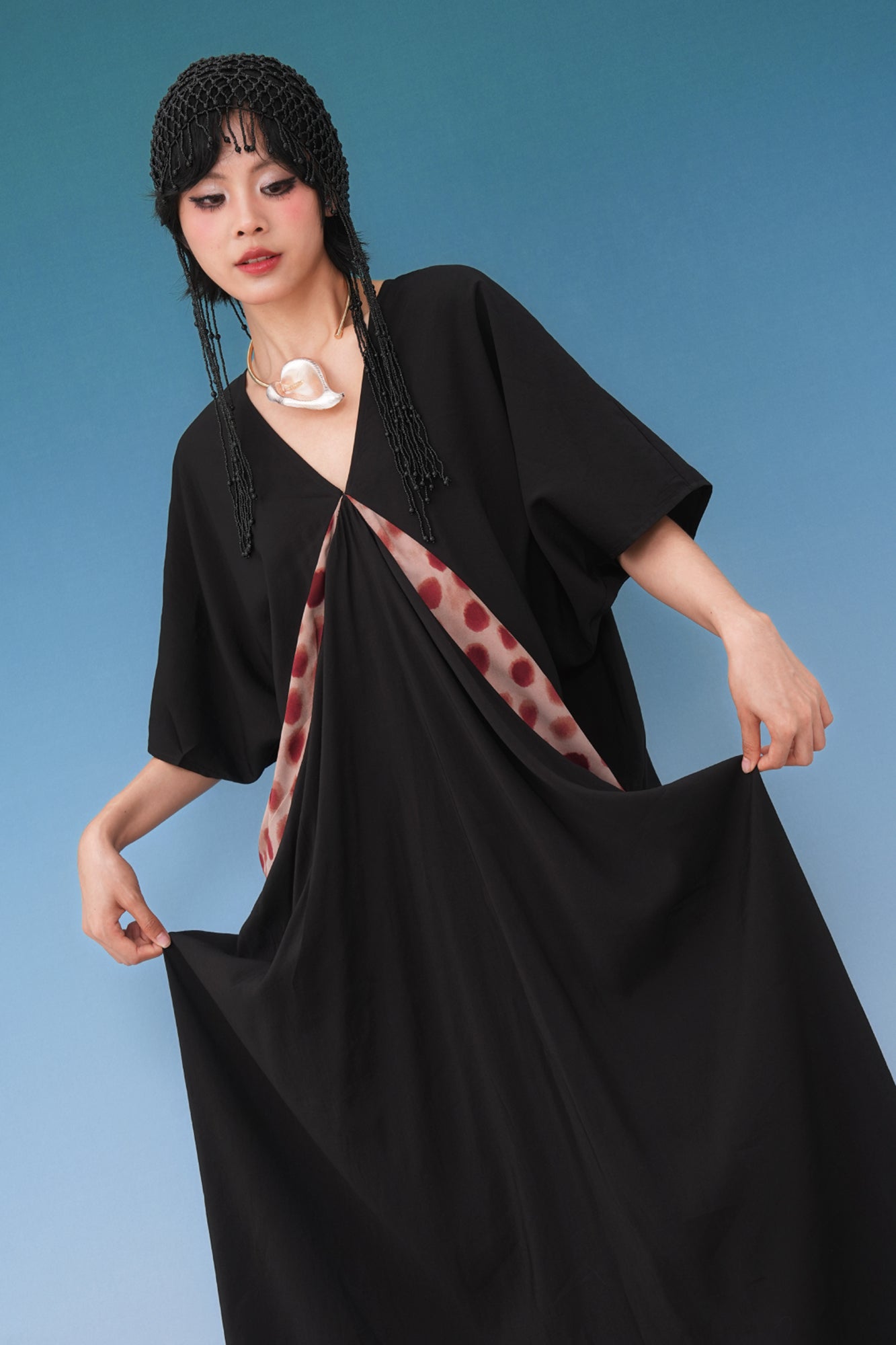 NOPMOB Dot Panel Draped Maxi Dress