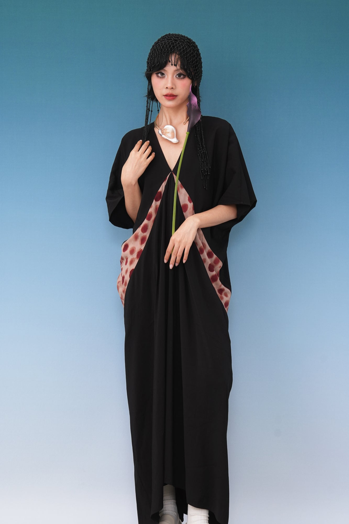NOPMOB Dot Panel Draped Maxi Dress