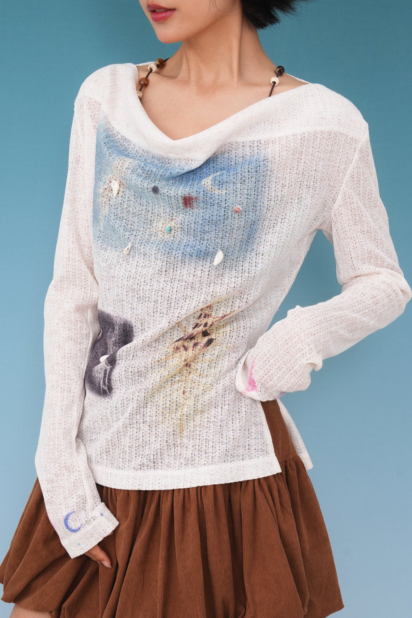 NOPMOB Shell Graphic Knit Top & Beaded Cami Set
