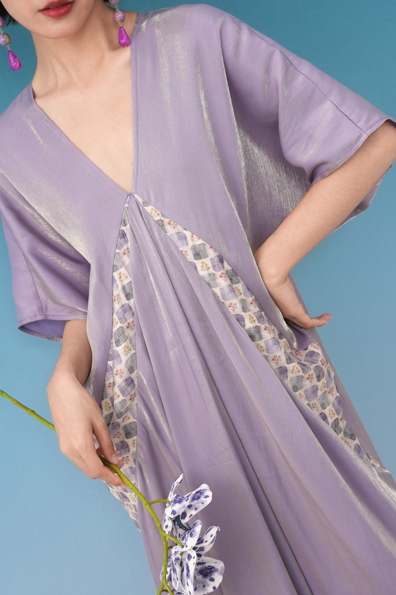 NOPMOB Spliced Luster Draped Maxi Dress