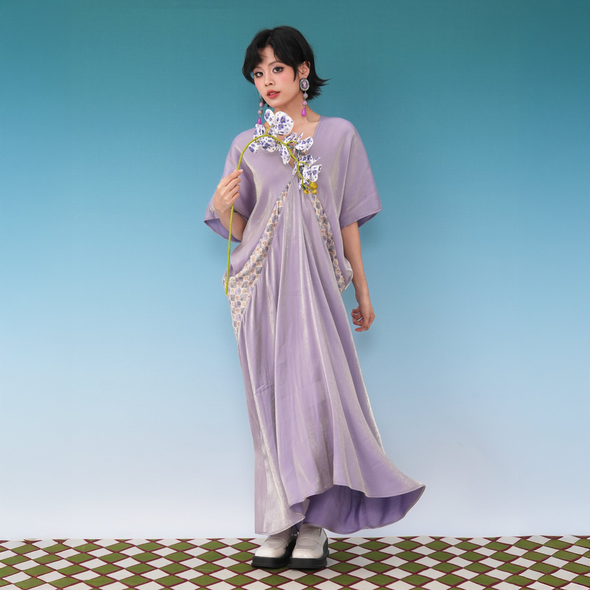 NOPMOB Spliced Luster Draped Maxi Dress