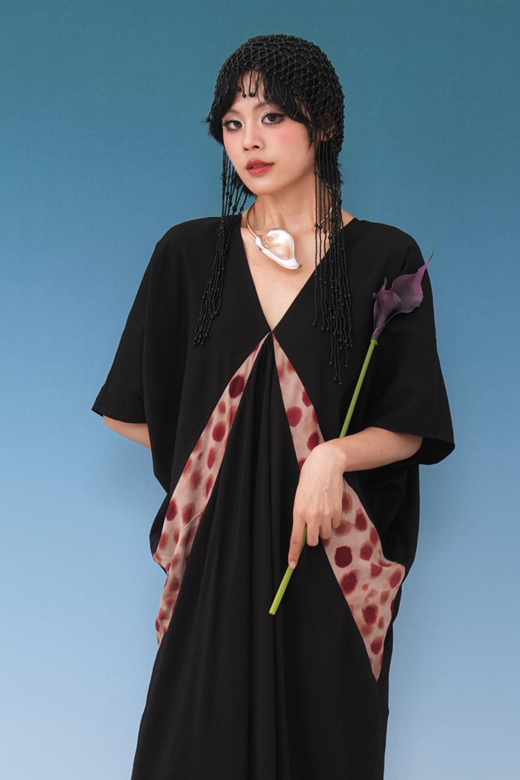 NOPMOB Dot Panel Draped Maxi Dress