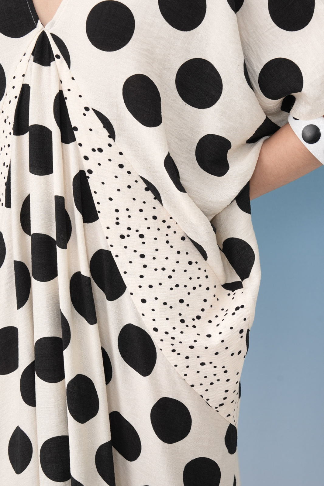 NOPMOB Spliced Polka Dot Draped Maxi Dress