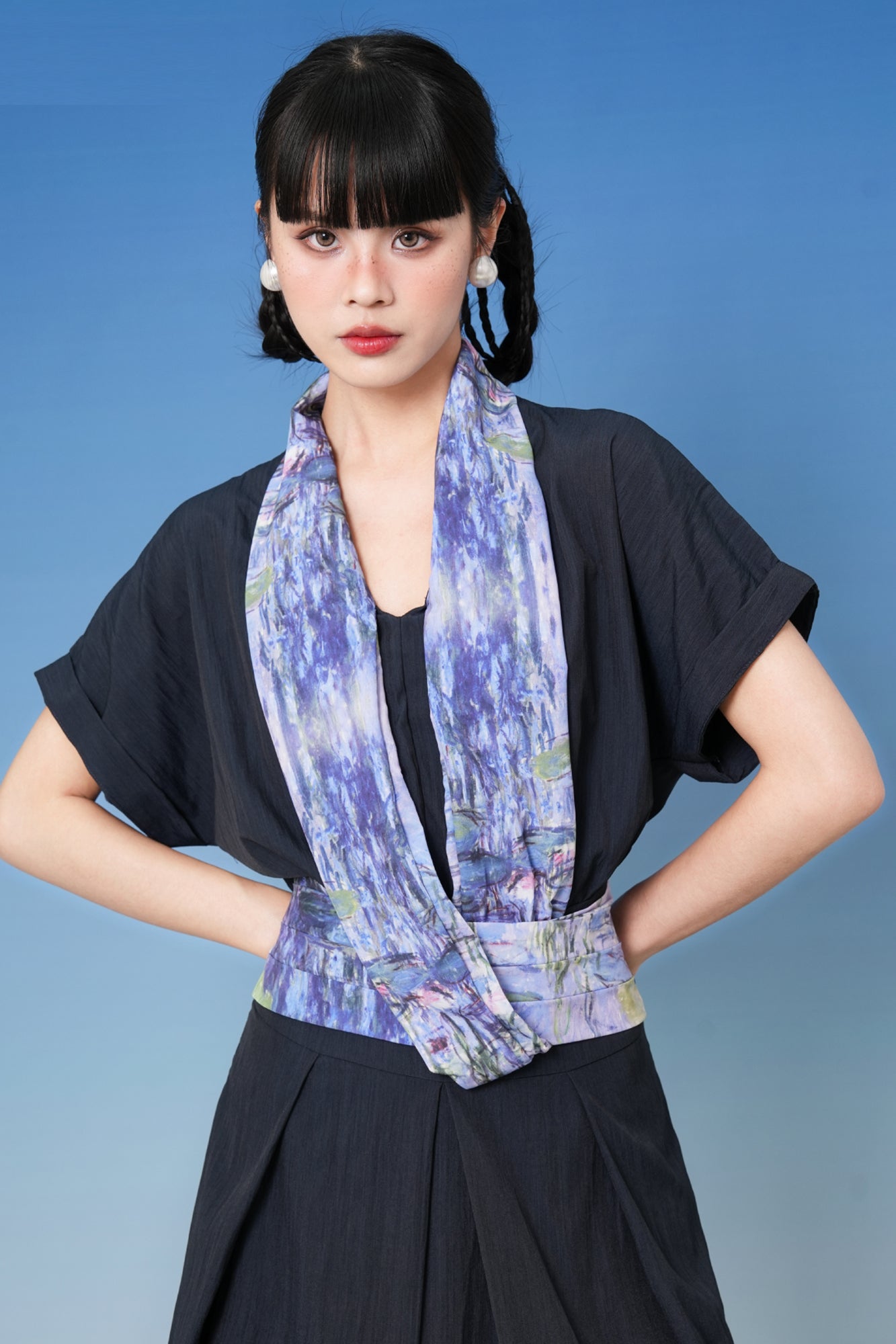 NOPMOB Painting Scarf-Tie Pleated Maxi Dress