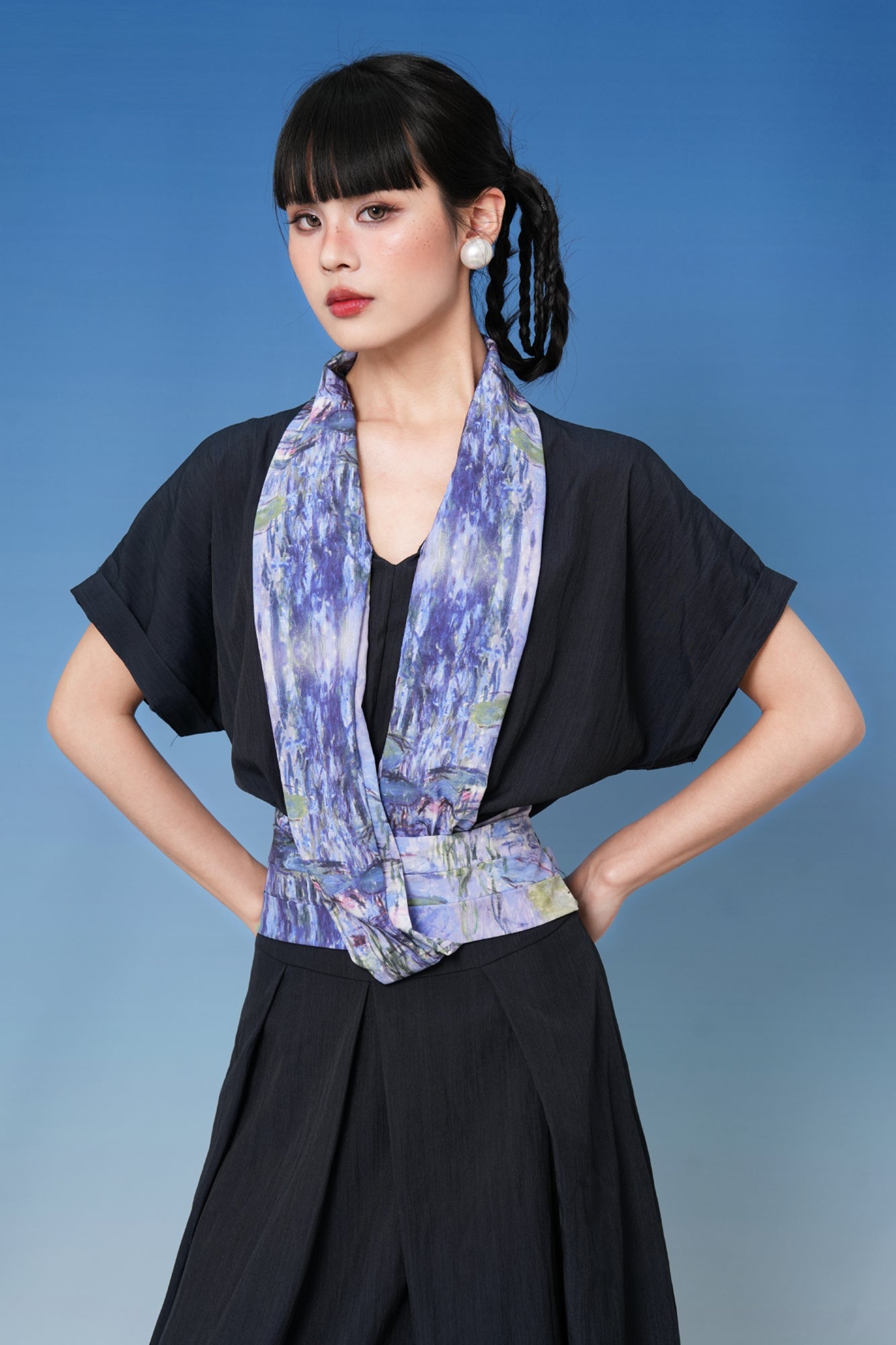 NOPMOB Painting Scarf-Tie Pleated Maxi Dress