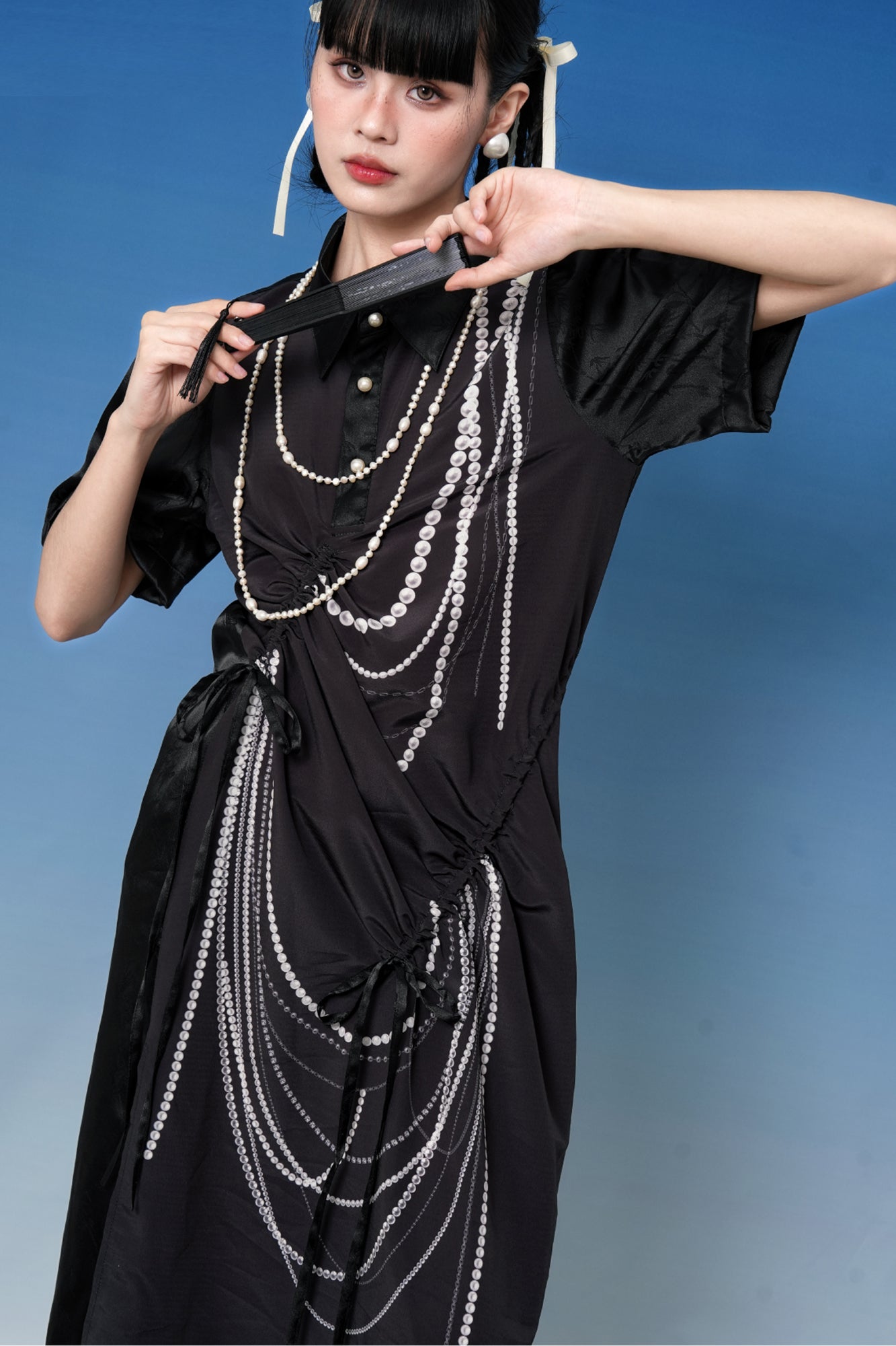 NOPMOB Pearl Graphic Drawstring Midi Dress