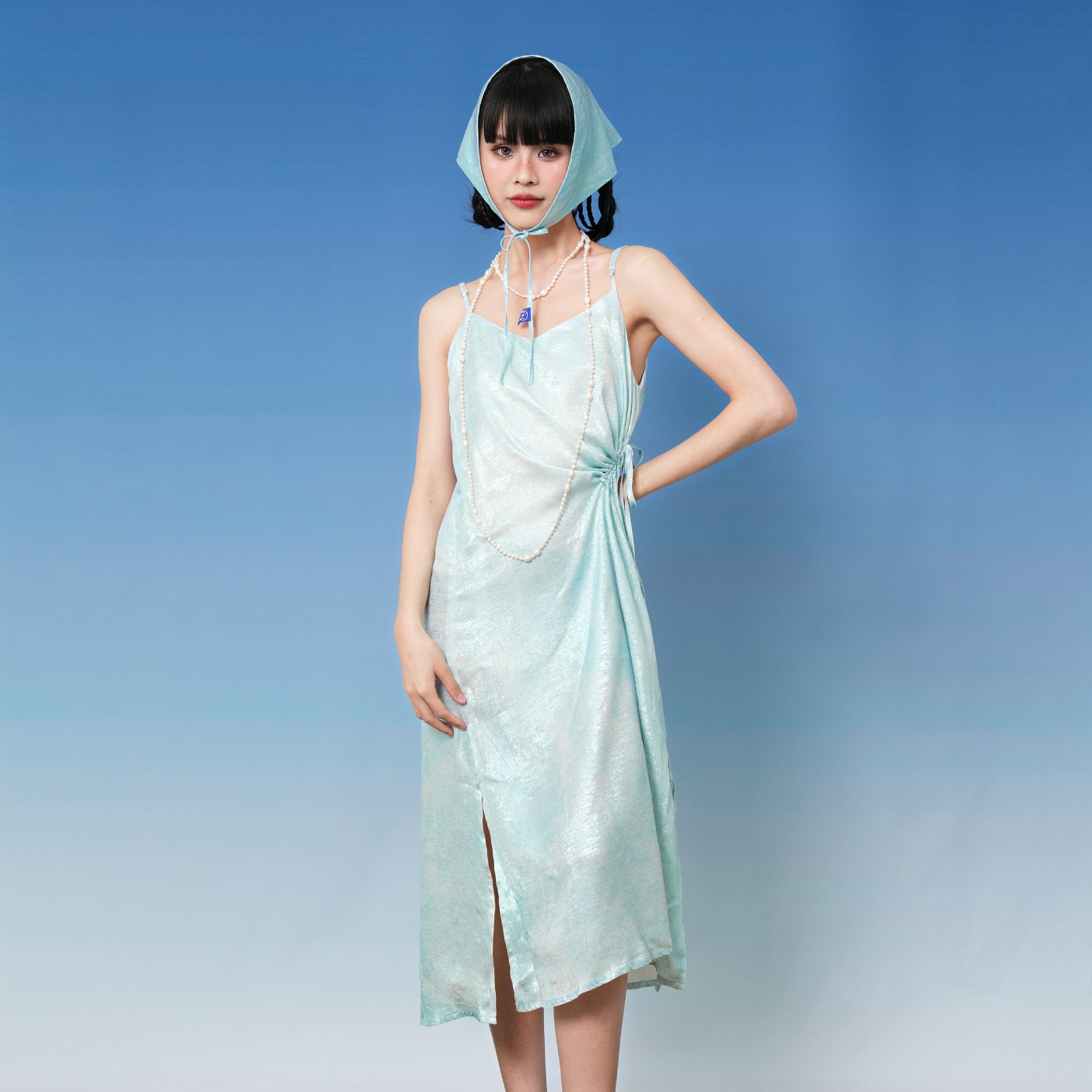 NOPMOB Satin Drawstring Ruched Slip Dress