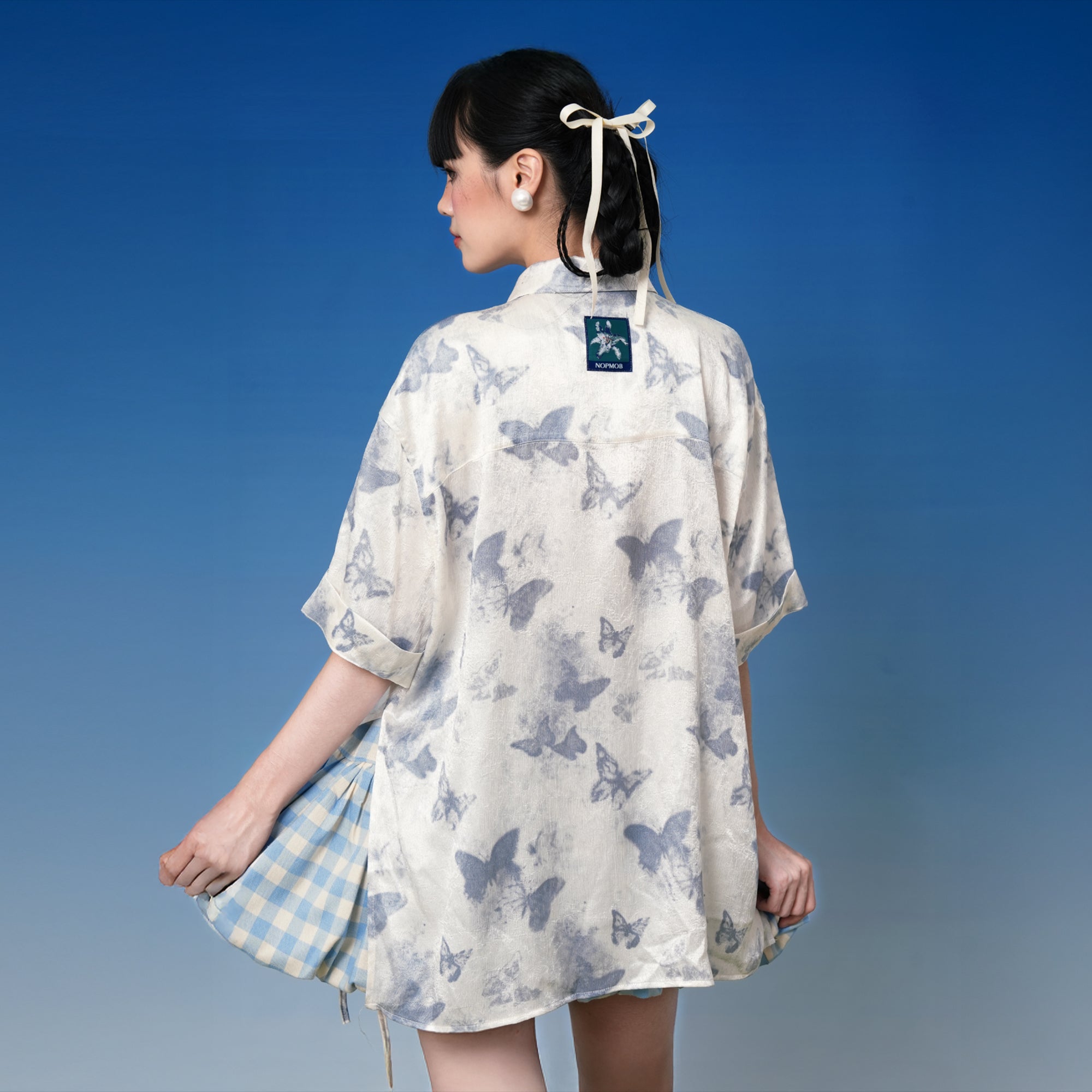 NOPMOB Butterfly Graphic Drawstring Half Shirt