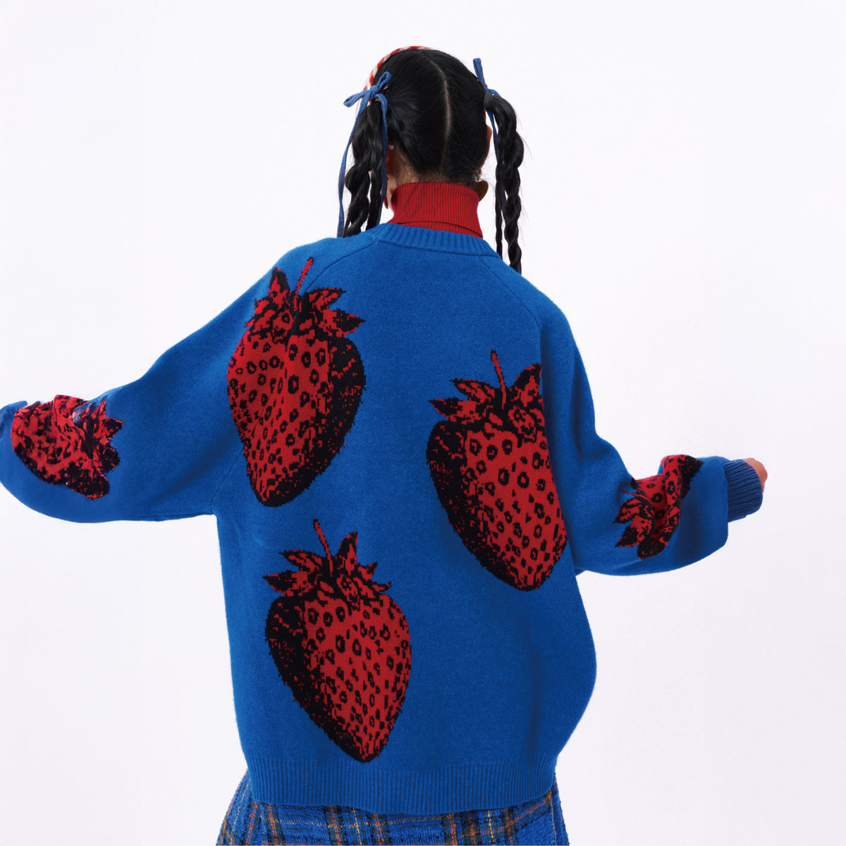 NOPMOB Strawberry Graphic Ribbed Angora Sweater