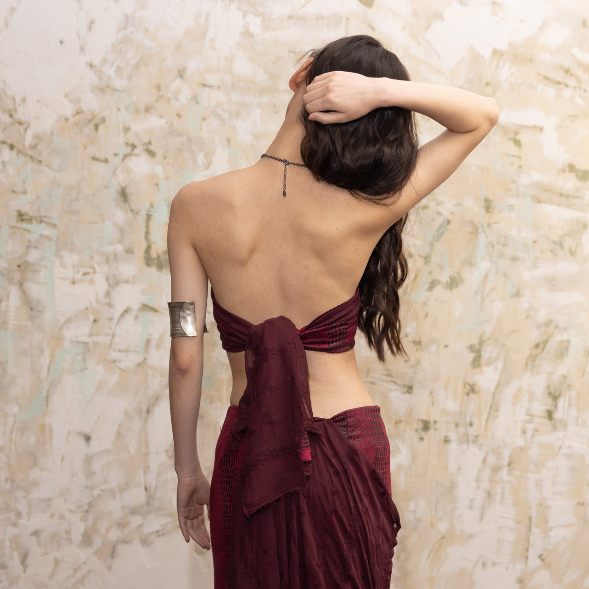 HUNGRAS Faux Leather Spliced Hippie Tube Top