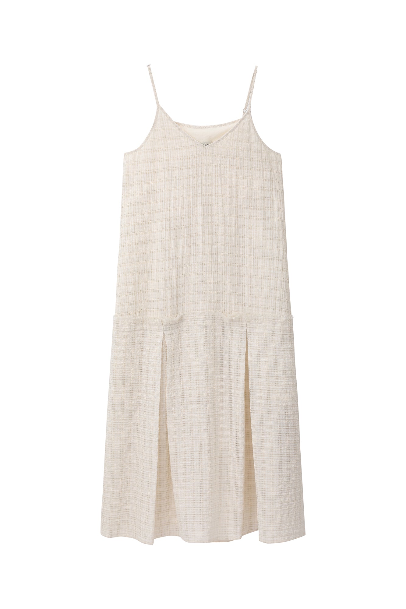 CAIRA Crinkled Frayed Seam Drop-Waist Maxi Dress