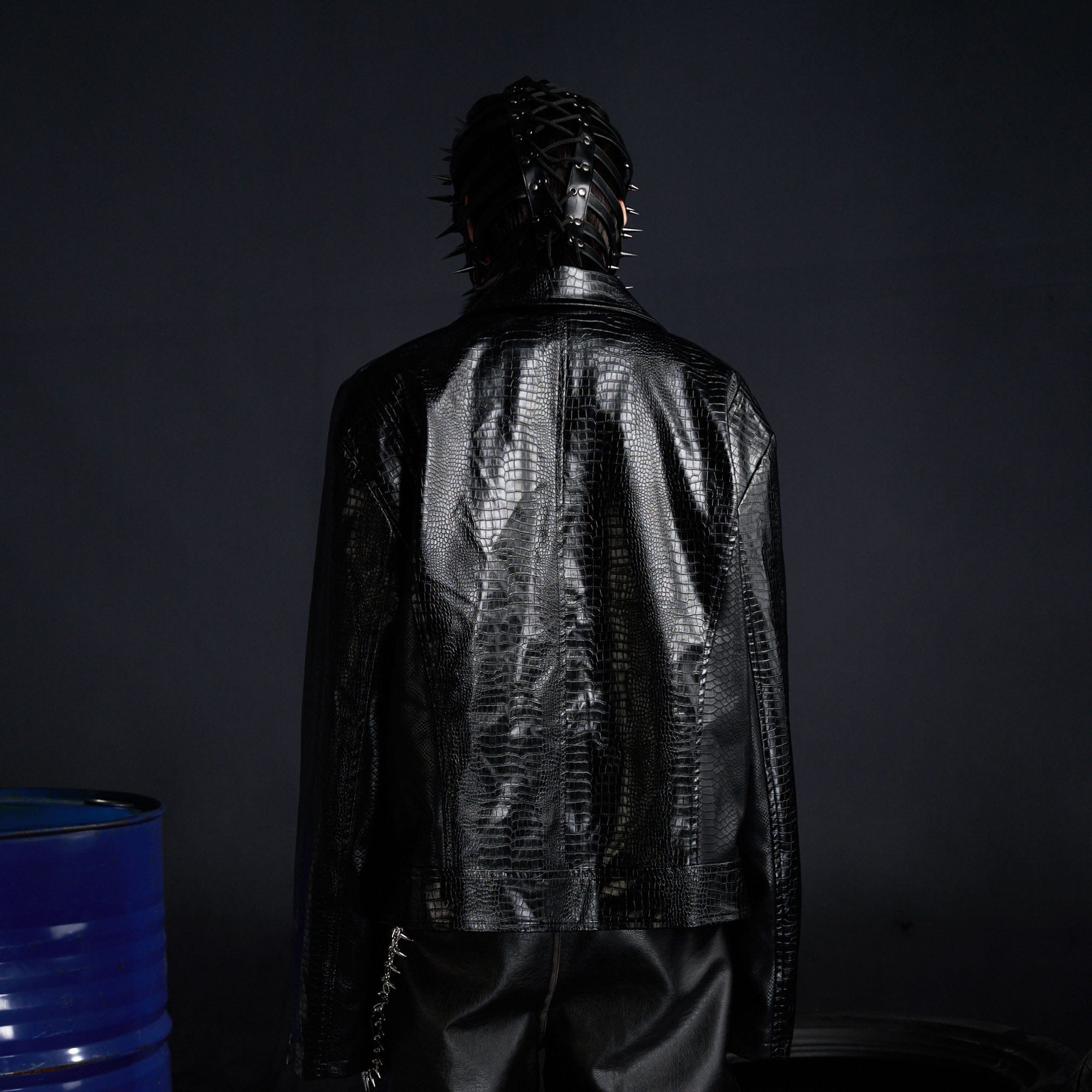 RECOVER ZONE Faux Croc Embossed Hoop-Buckles Jacket, premium urban and streetwear designers apparel on PROJECTISR.com, RECOVER ZONE