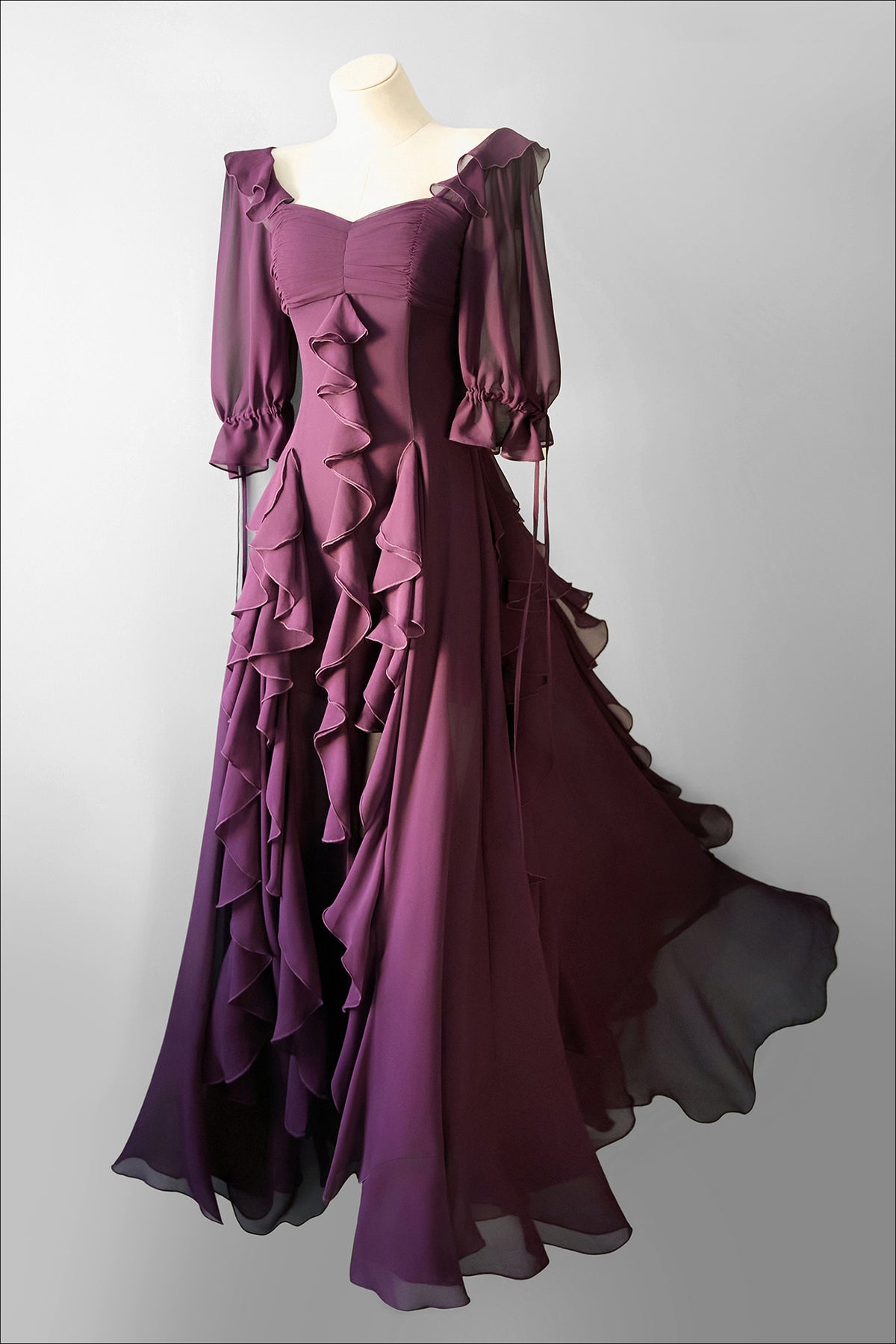 MXU Ruched Cascading-Ruffle Maxi Dress