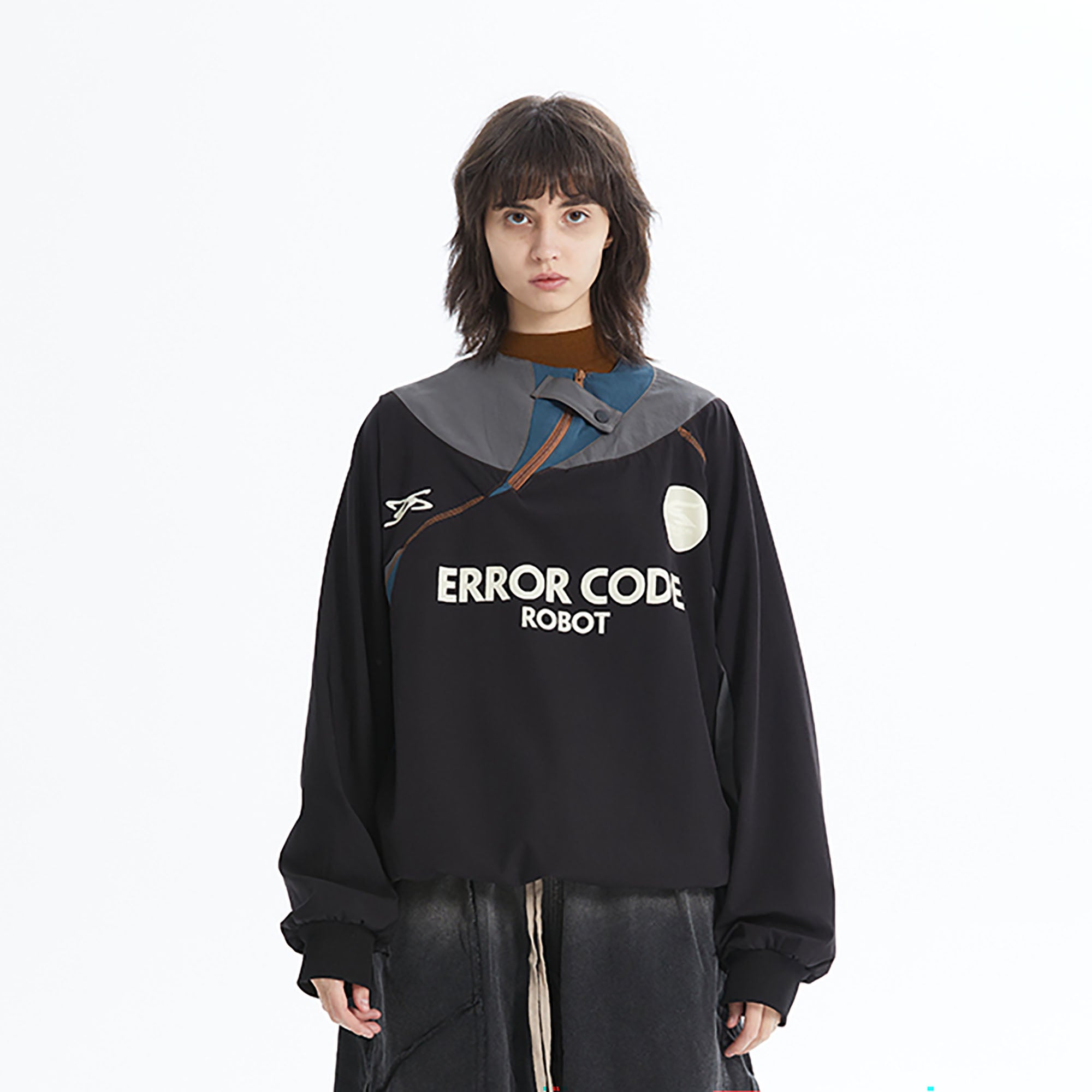 ERROR CODE ROBOT Asymmetric Zip Contrast Panel Sweatshirt