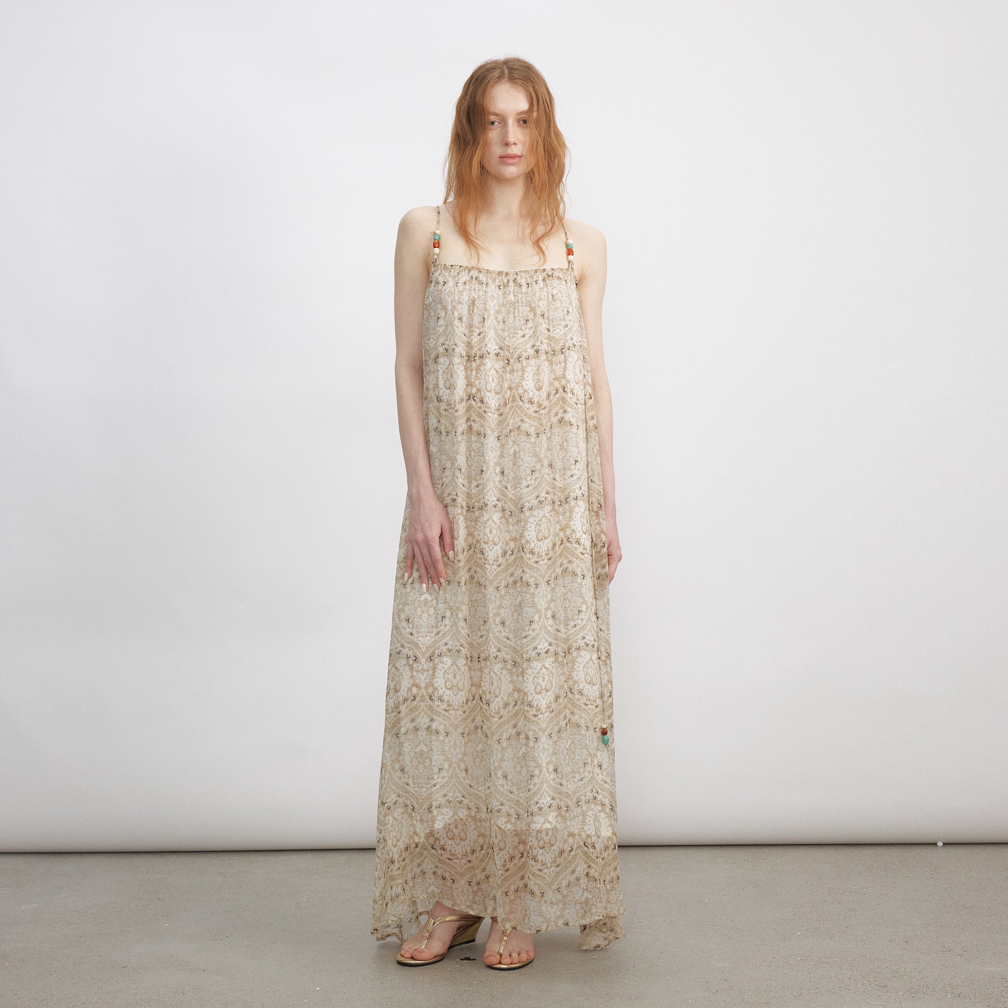 VERSION9 Beaded Strap Ruched Maxi Dress