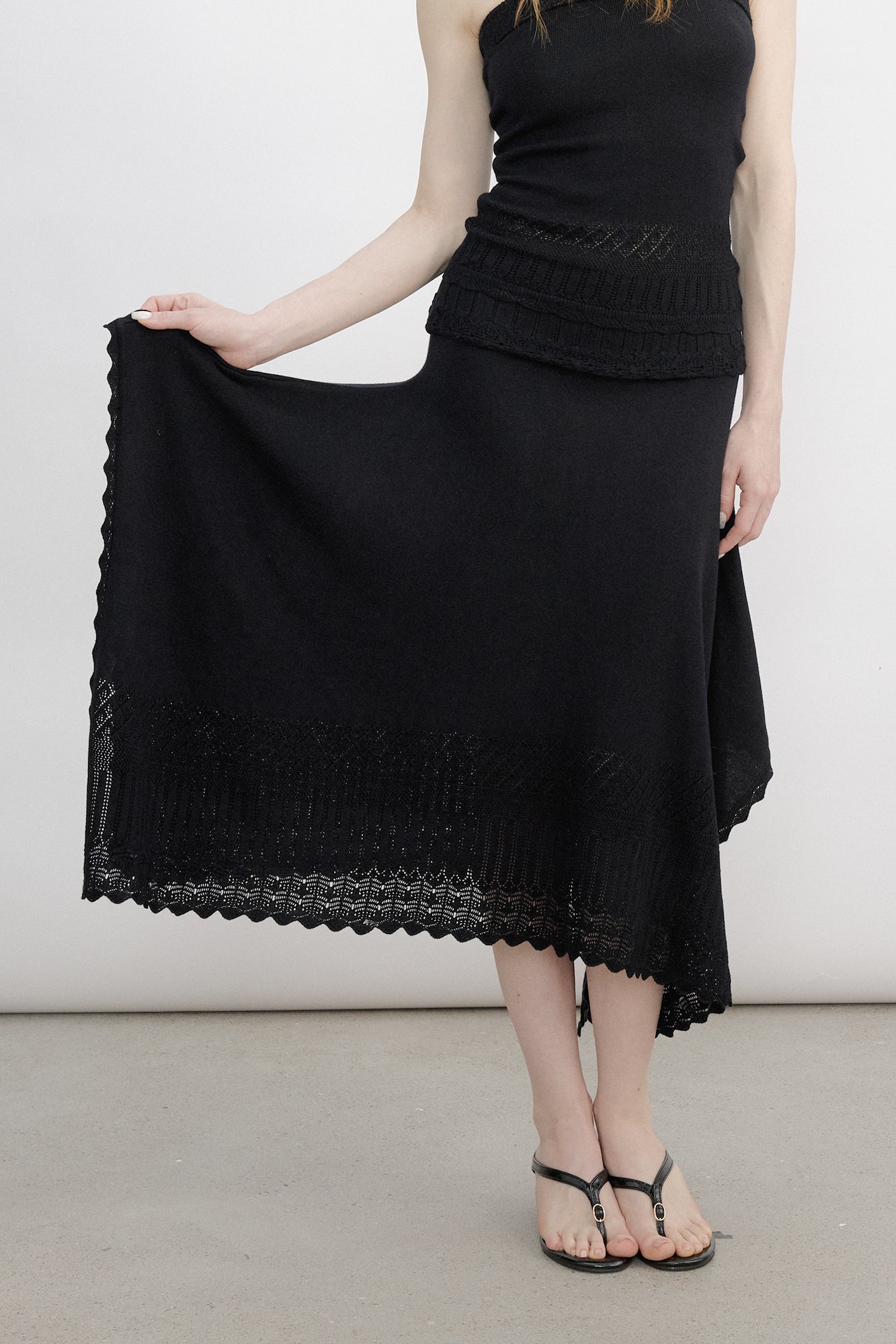 VERSION9 Handkerchief Hem Knit-Trim Midi Skirt