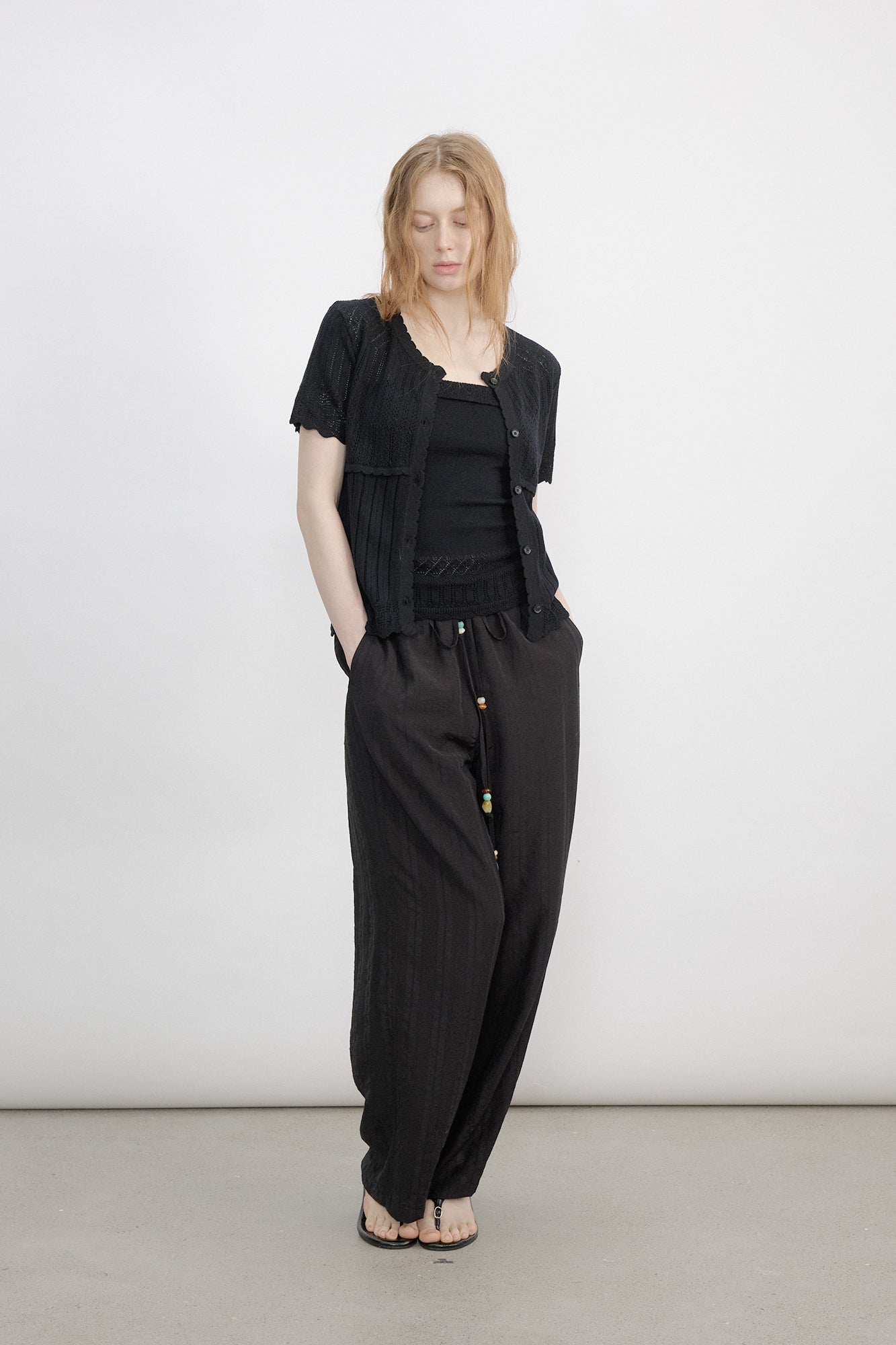 VERSION9 Beaded Drawstring Wide-Leg Pants