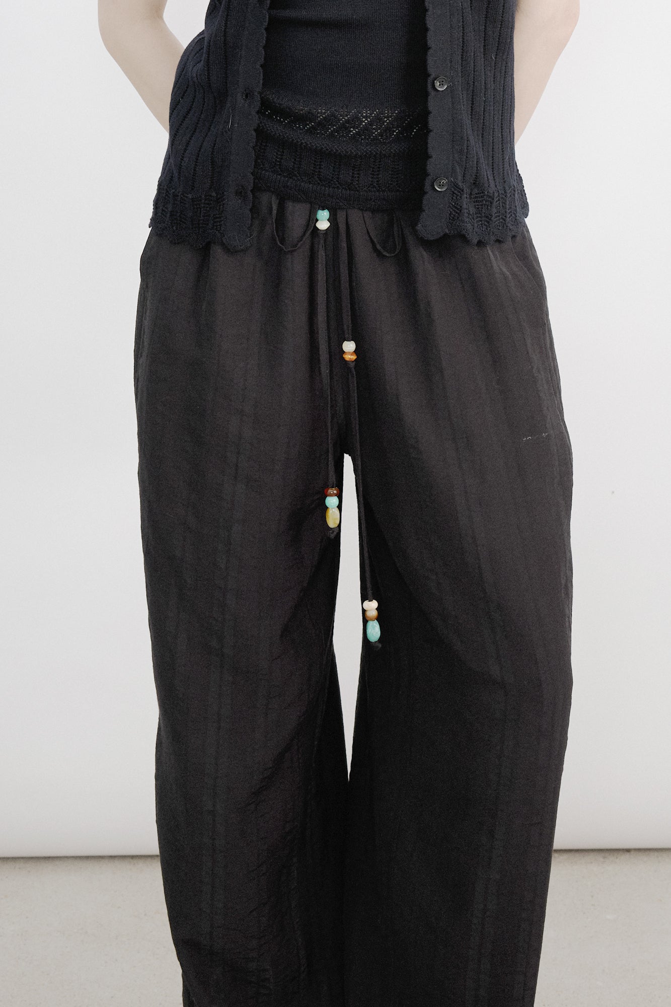 VERSION9 Beaded Drawstring Wide-Leg Pants