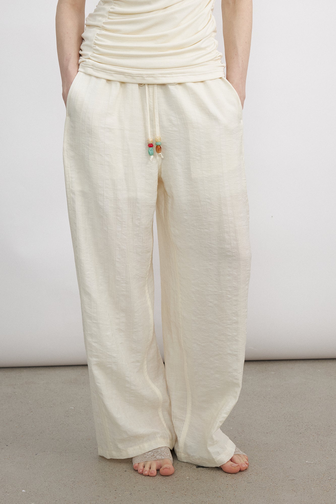 VERSION9 Beaded Drawstring Wide-Leg Pants