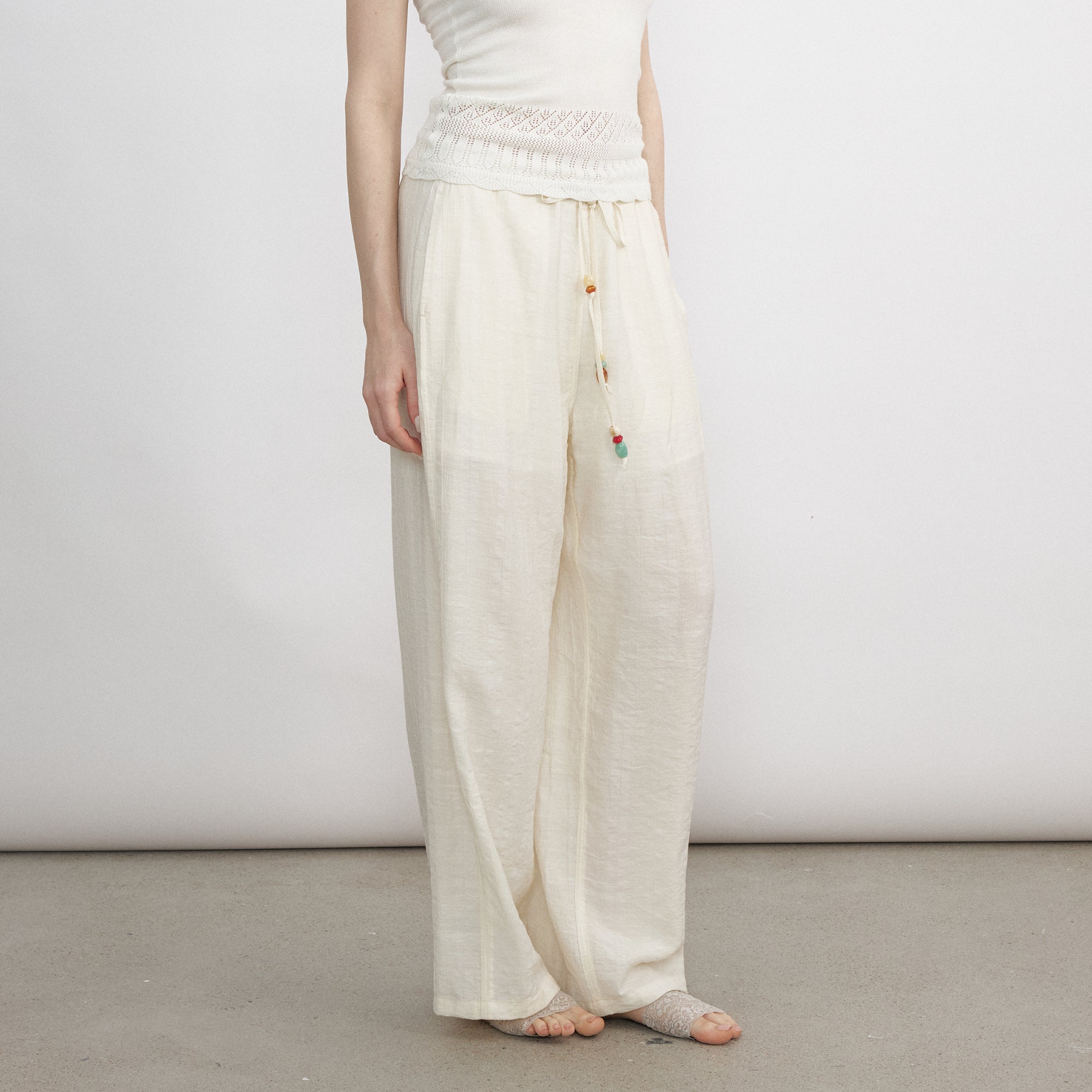 VERSION9 Beaded Drawstring Wide-Leg Pants