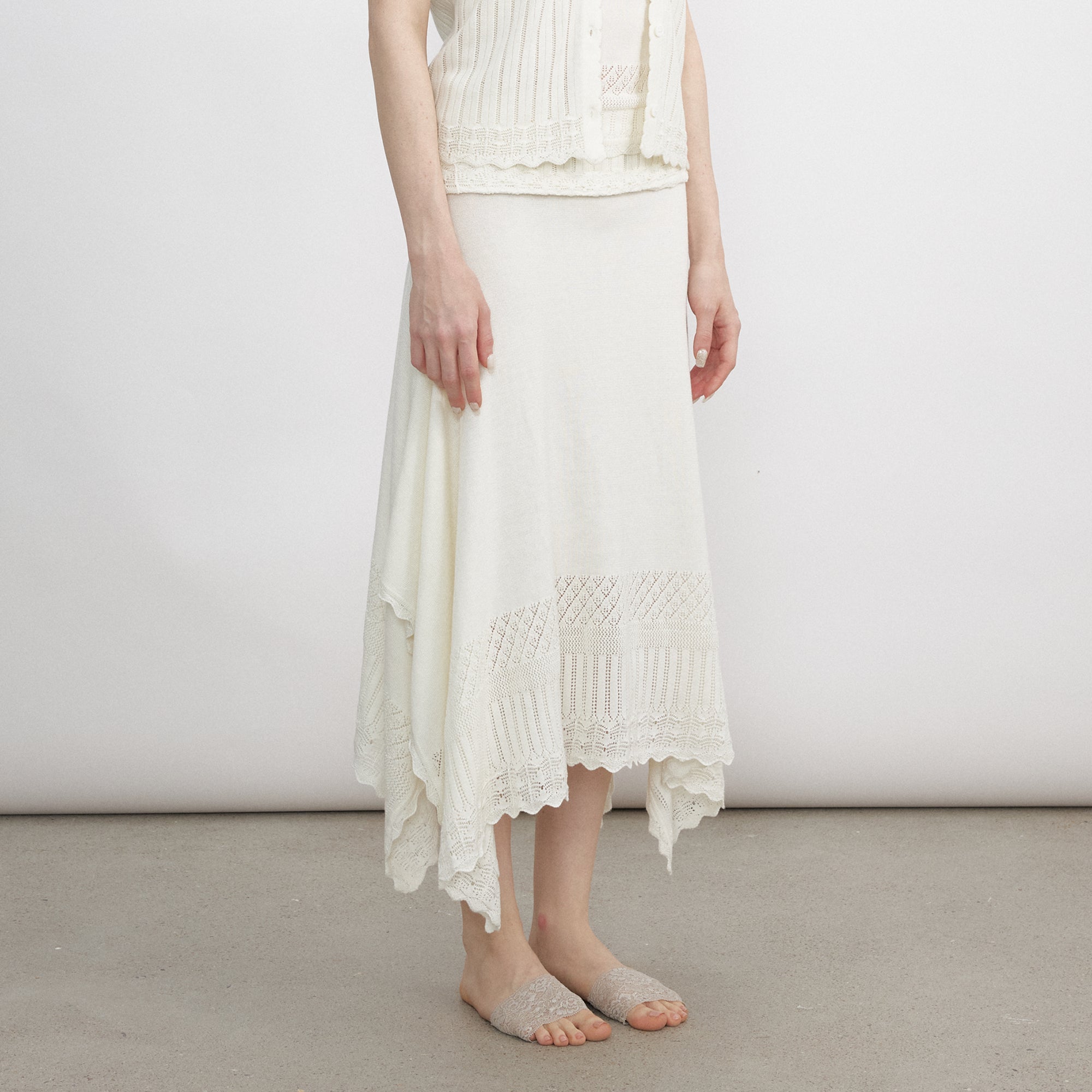 VERSION9 Handkerchief Hem Knit-Trim Midi Skirt