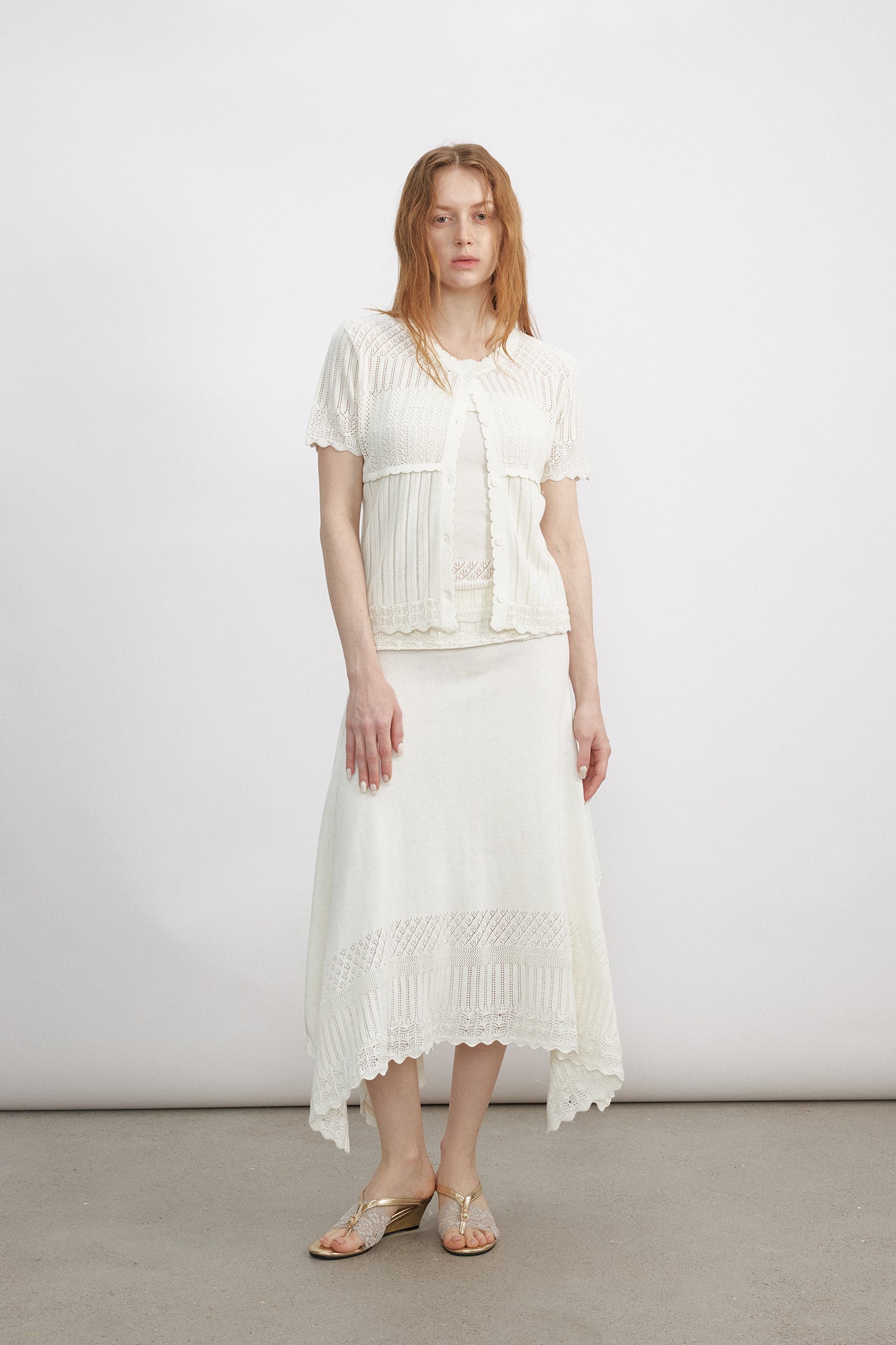 VERSION9 Handkerchief Hem Knit-Trim Midi Skirt