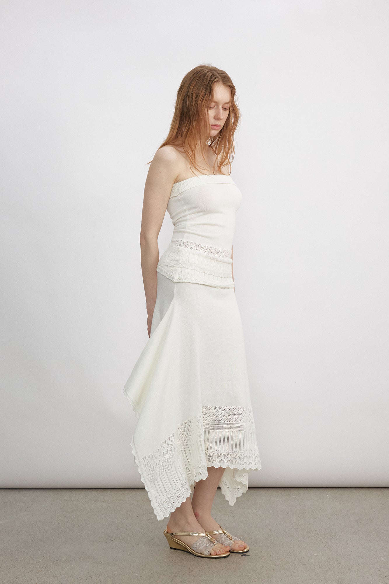 VERSION9 Handkerchief Hem Knit-Trim Midi Skirt