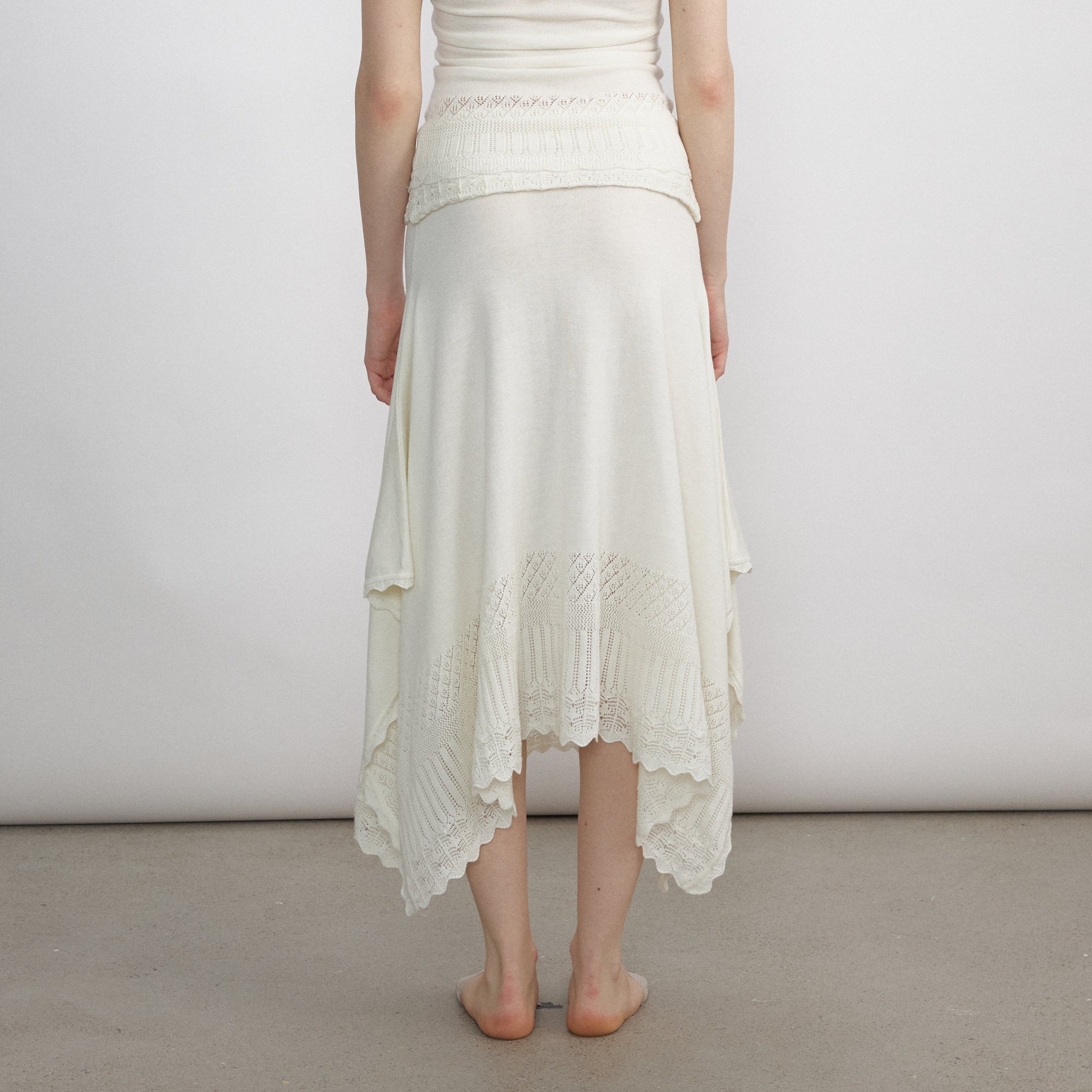 VERSION9 Handkerchief Hem Knit-Trim Midi Skirt