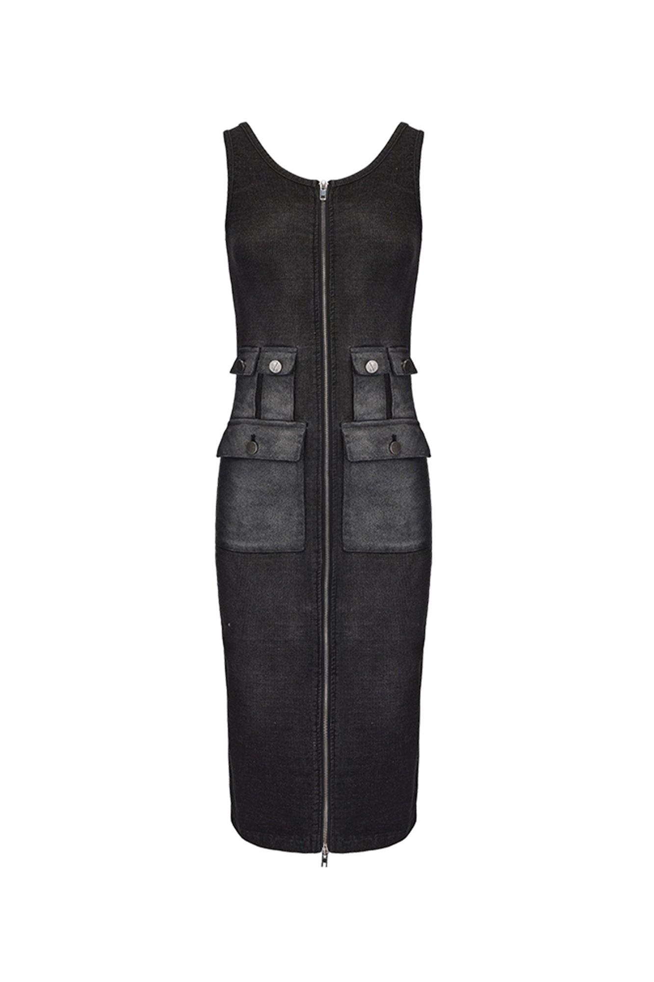 VANN VALRENCE Washed Utility Zip-Up Tank Dress