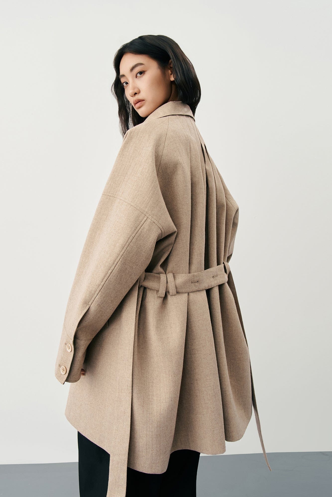 SAME FLOW Essential Asymmetric Wool-Blend Long Coat