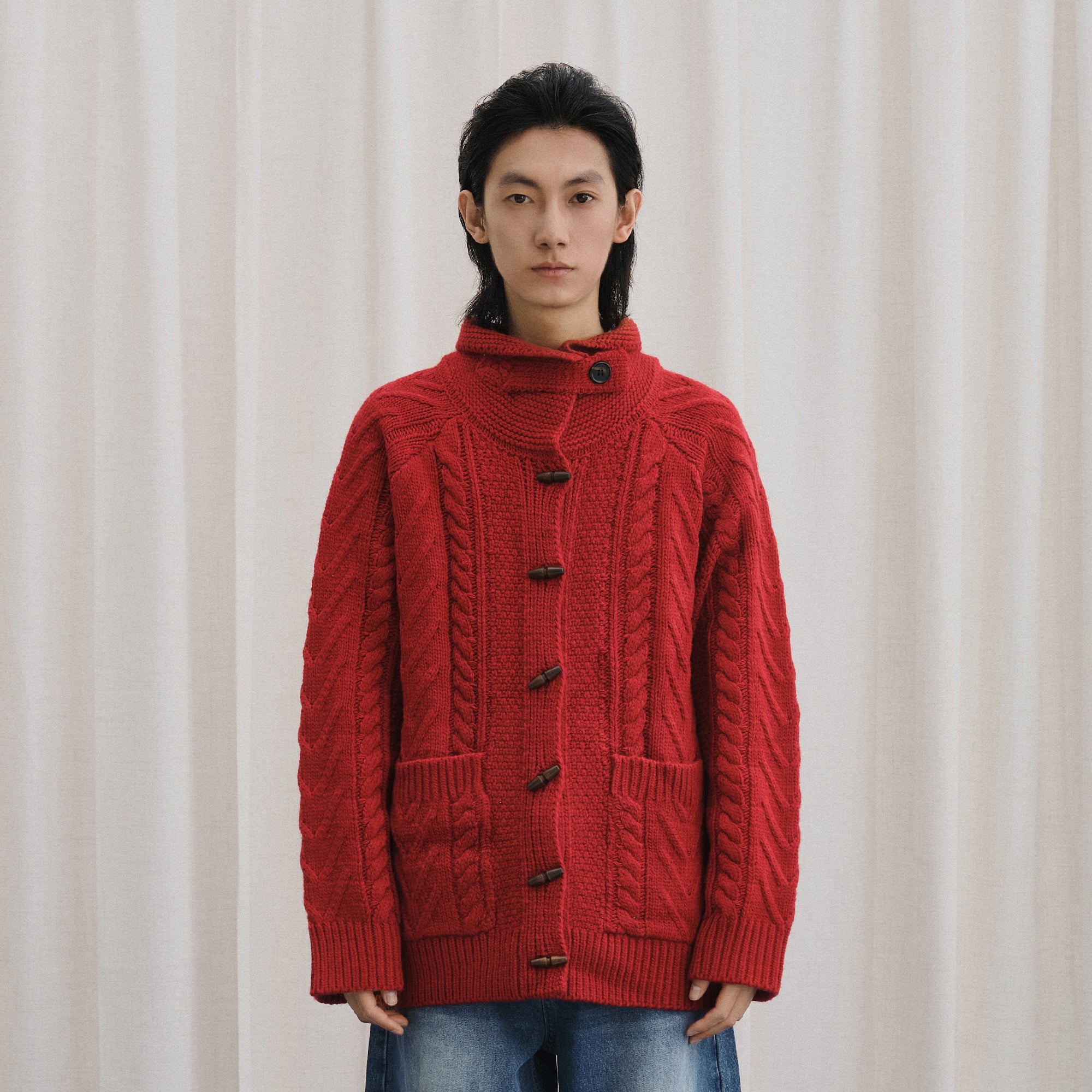 LIVINGTOWN Toggle Wool-Blend Tab Collar Cardigan