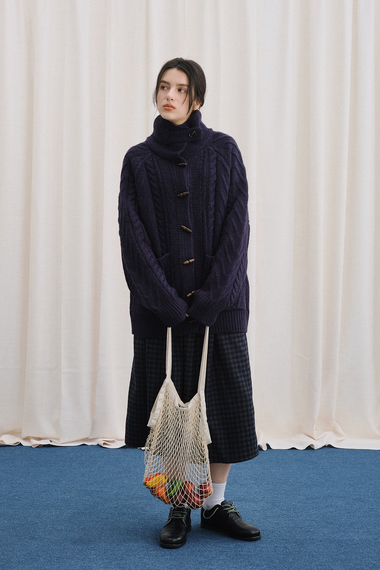 LIVINGTOWN Toggle Wool-Blend Tab Collar Cardigan