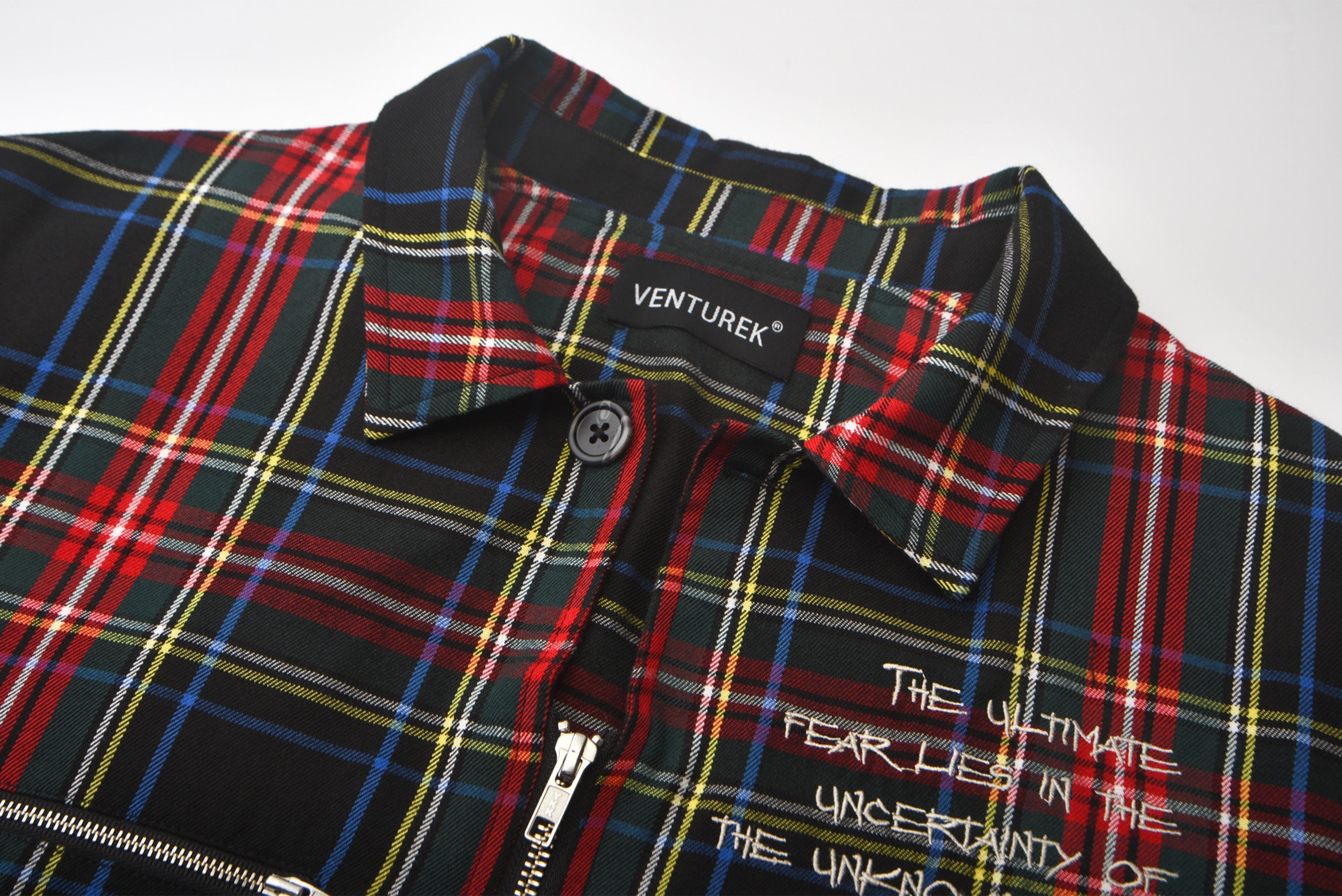 VENTUREK Punk Frayed Plaid Embroidered Jacket, premium urban and streetwear designers apparel on PROJECTISR.com, VENTUREK