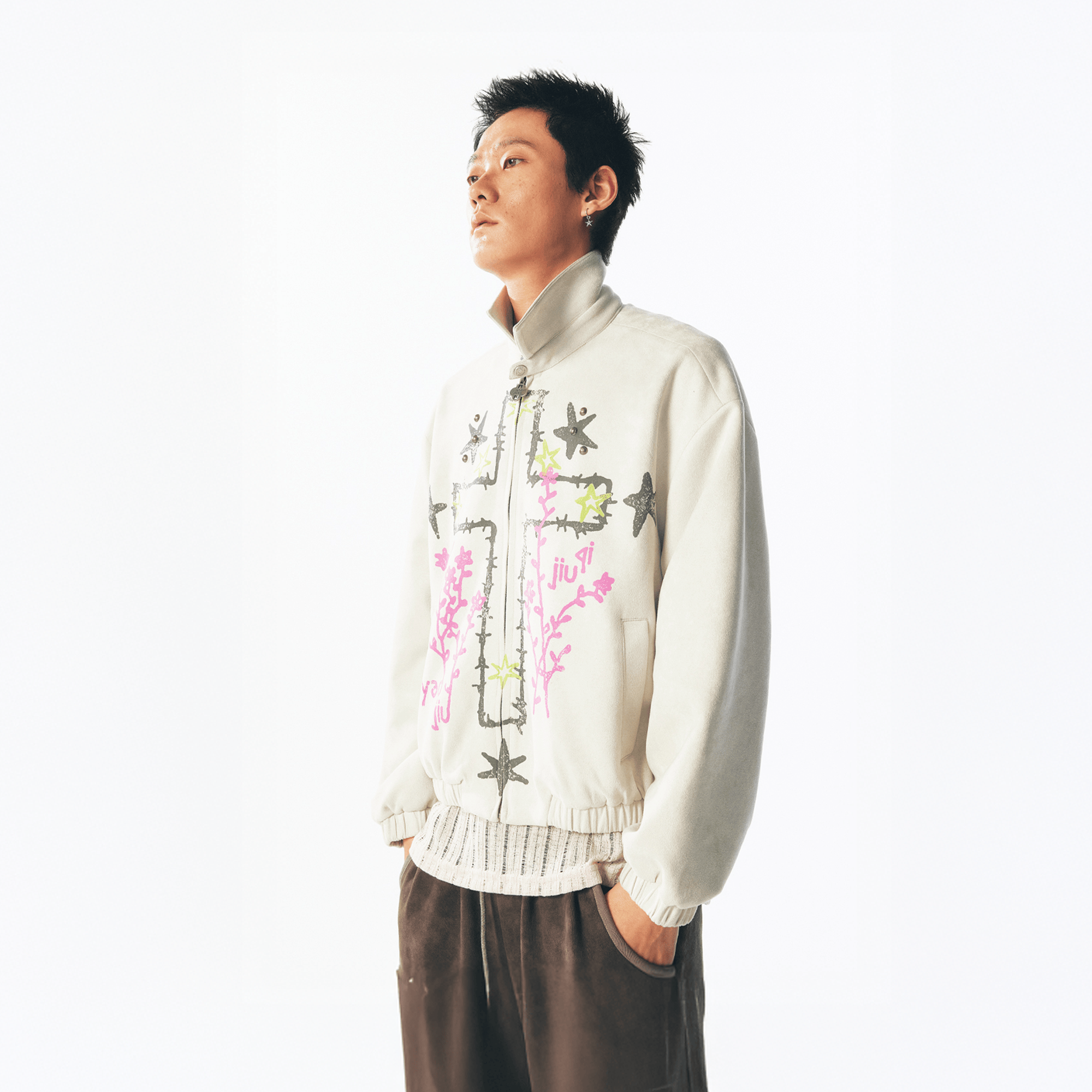 1997 POSTOFFICE Floral Cross Faux Suede Jacket