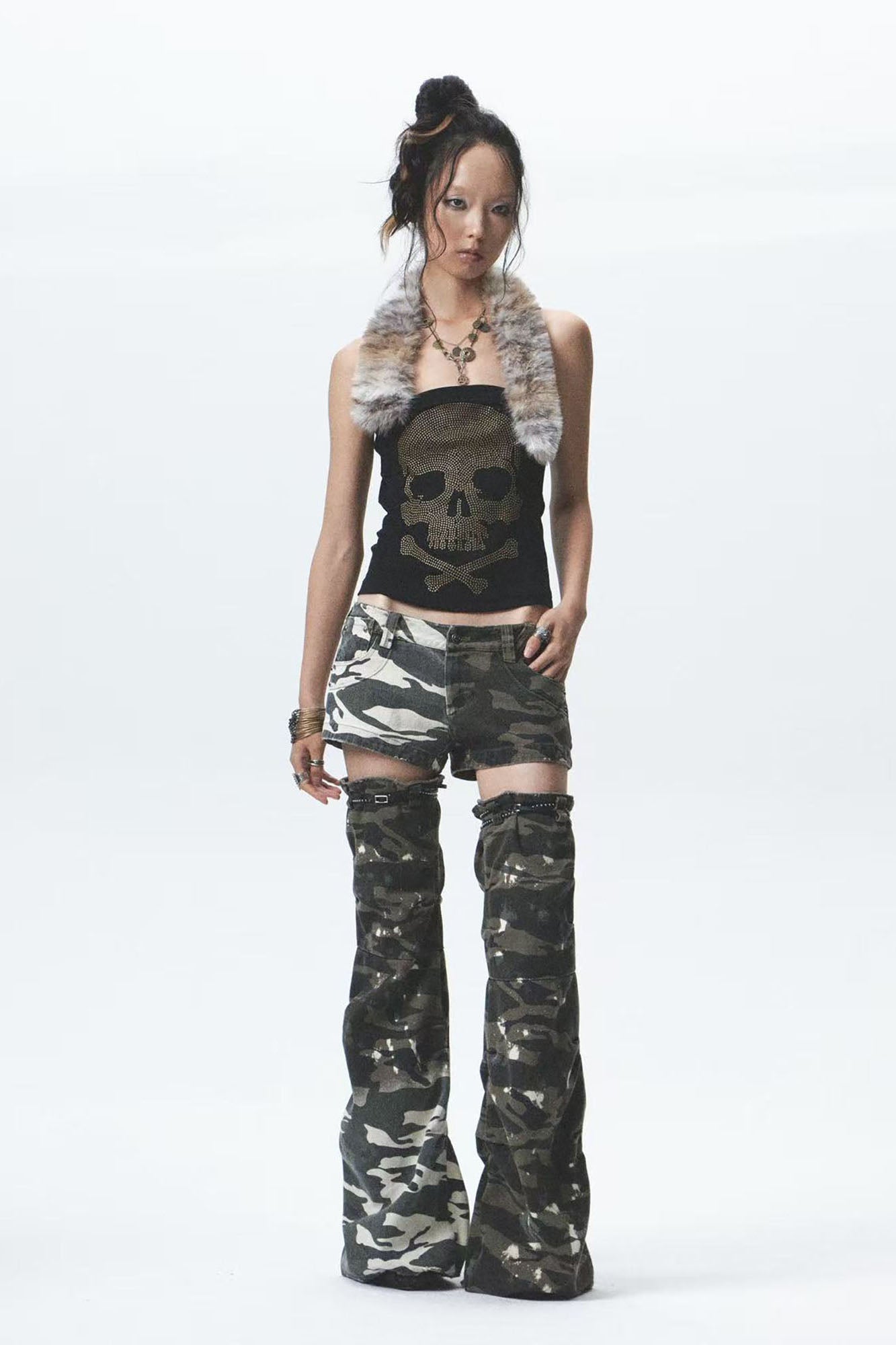 NONAME SPACE Camo Mini Shorts & Stacked Leg Warmer Set
