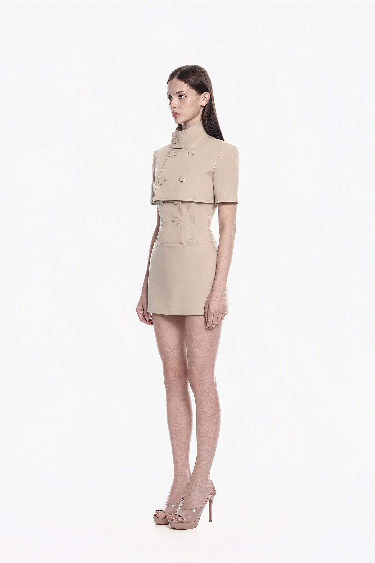 MILLIONLOTUS Military Cropped Cape Jacket & Bandeau Top & Mini Skirt Set