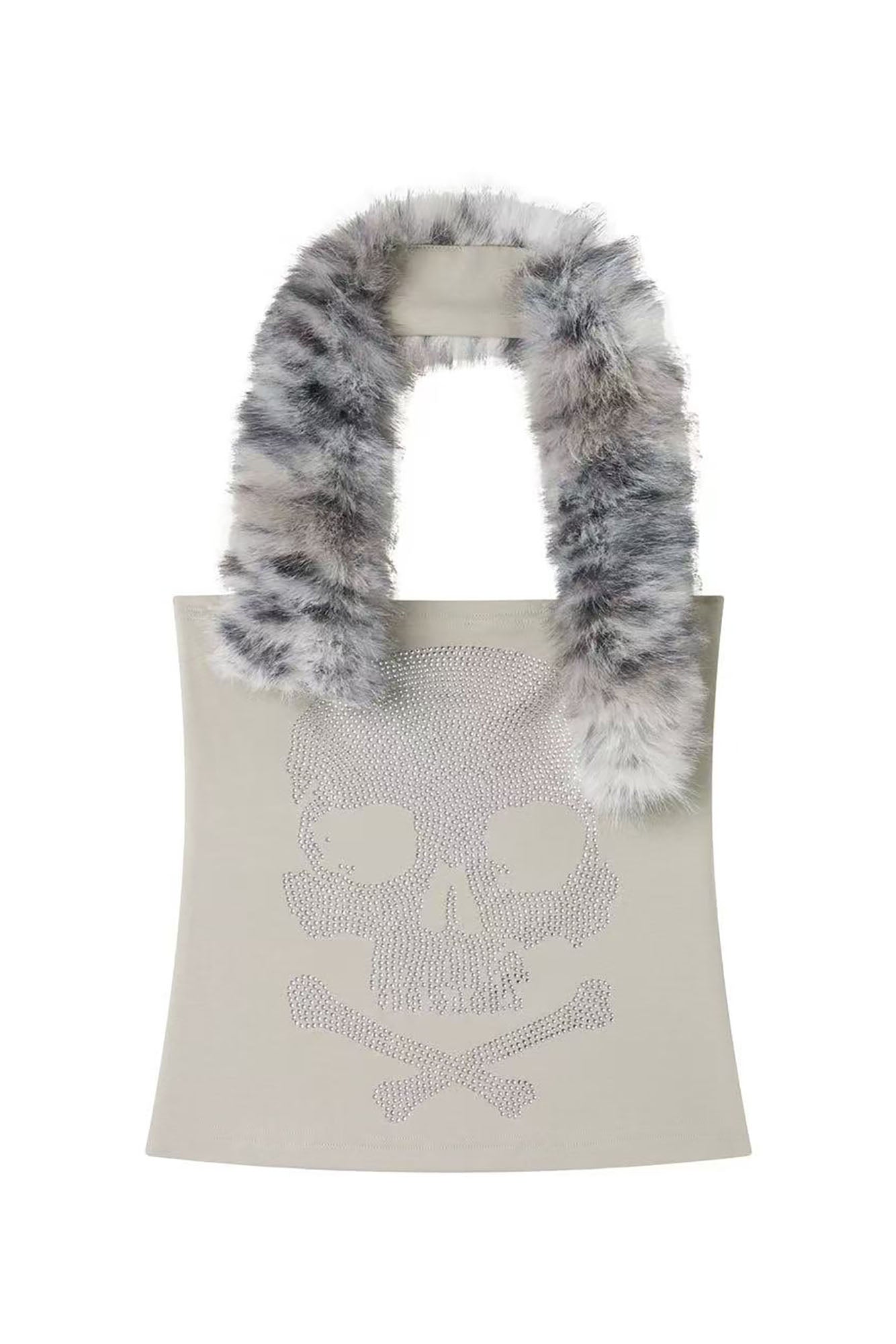 NONAME SPACE Detachable Faux Fur Trim Strapless Top