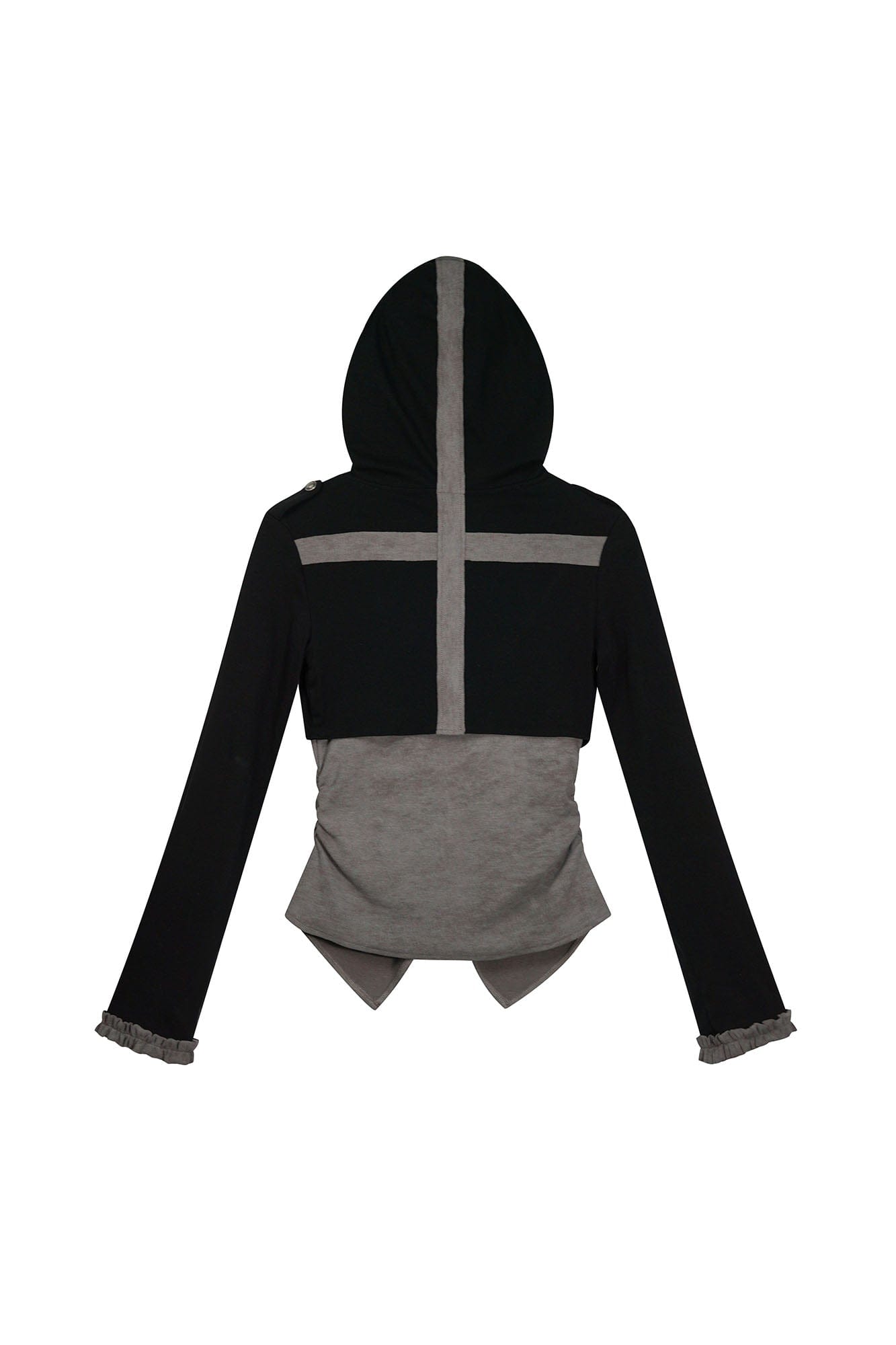 CESTNOUS Layered Hooded Ruched Cinched Waist Top