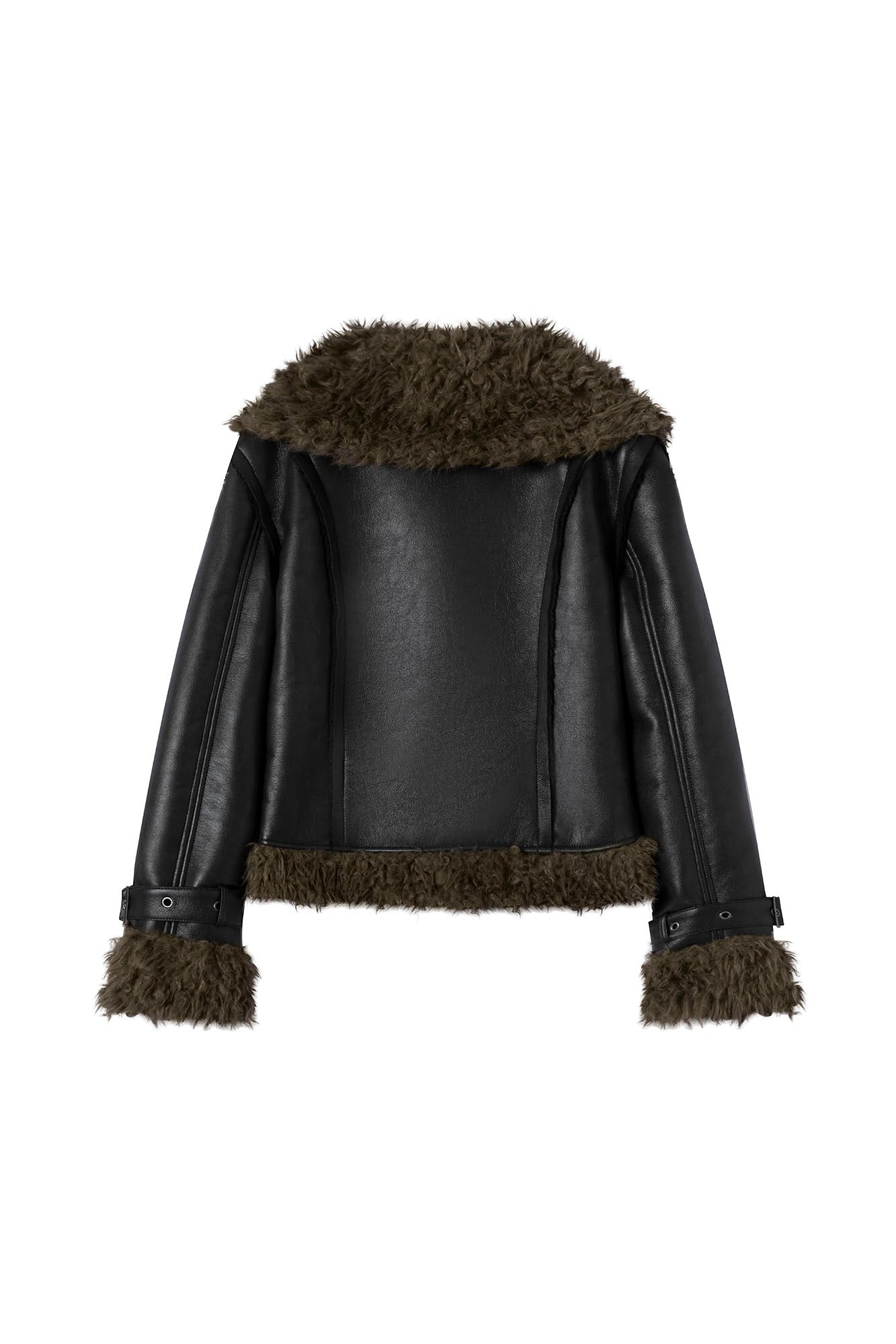 CESTNOUS Faux-Shearling Trim Faux Leather Jacket