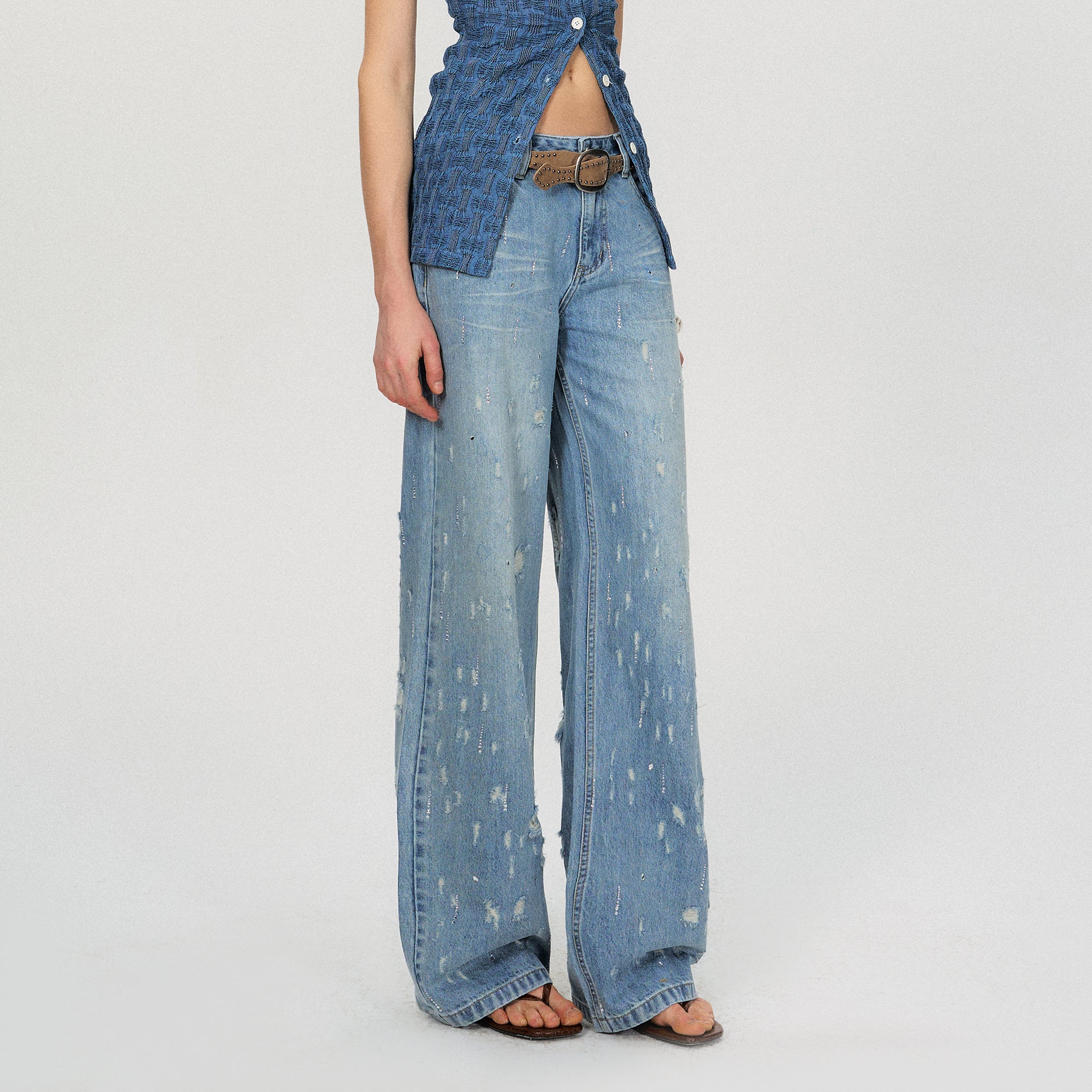 THE NEVERMORE Retro Distressed Diamond Straight Jeans