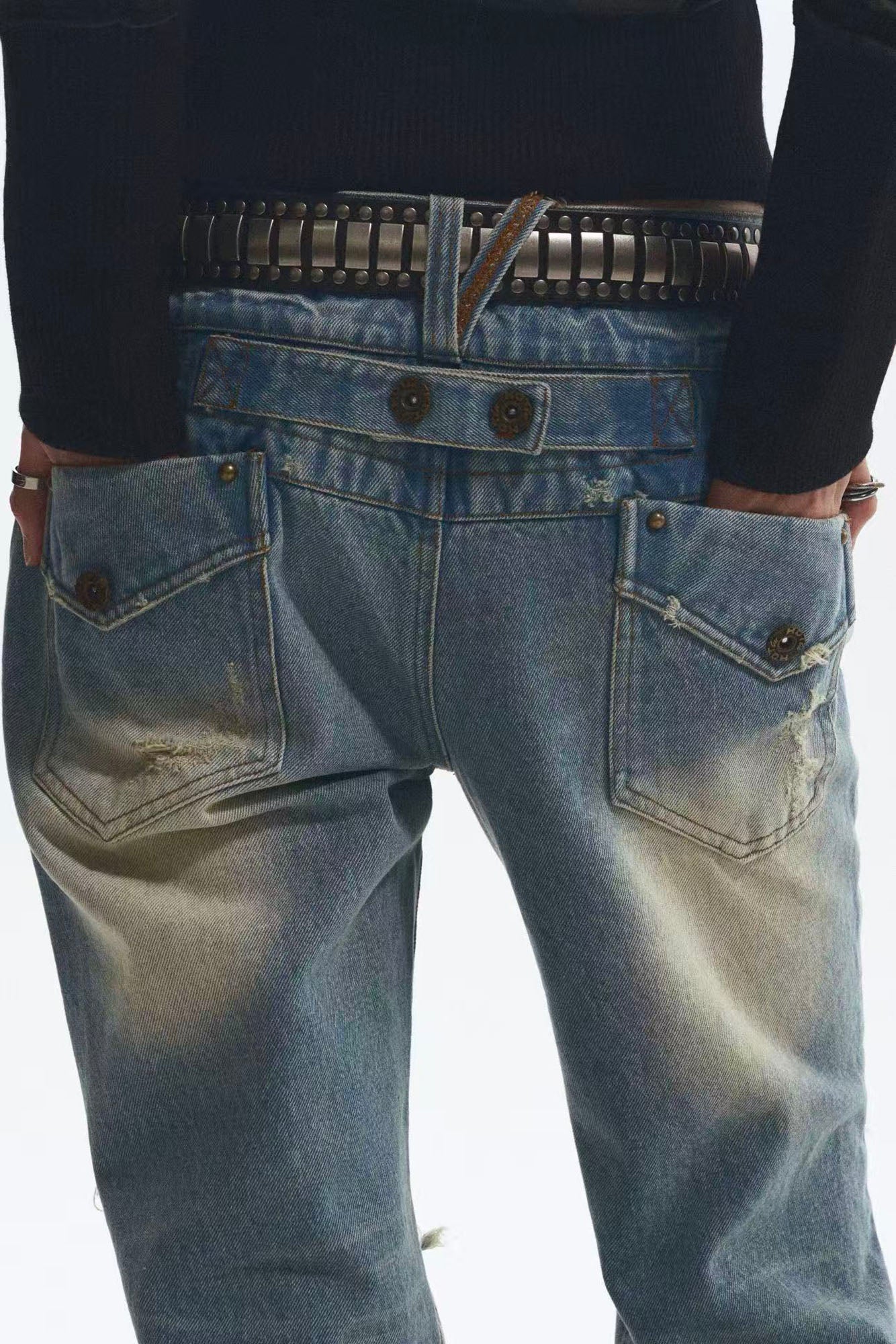 NONAME SPACE Ripped Washed Flared Jeans