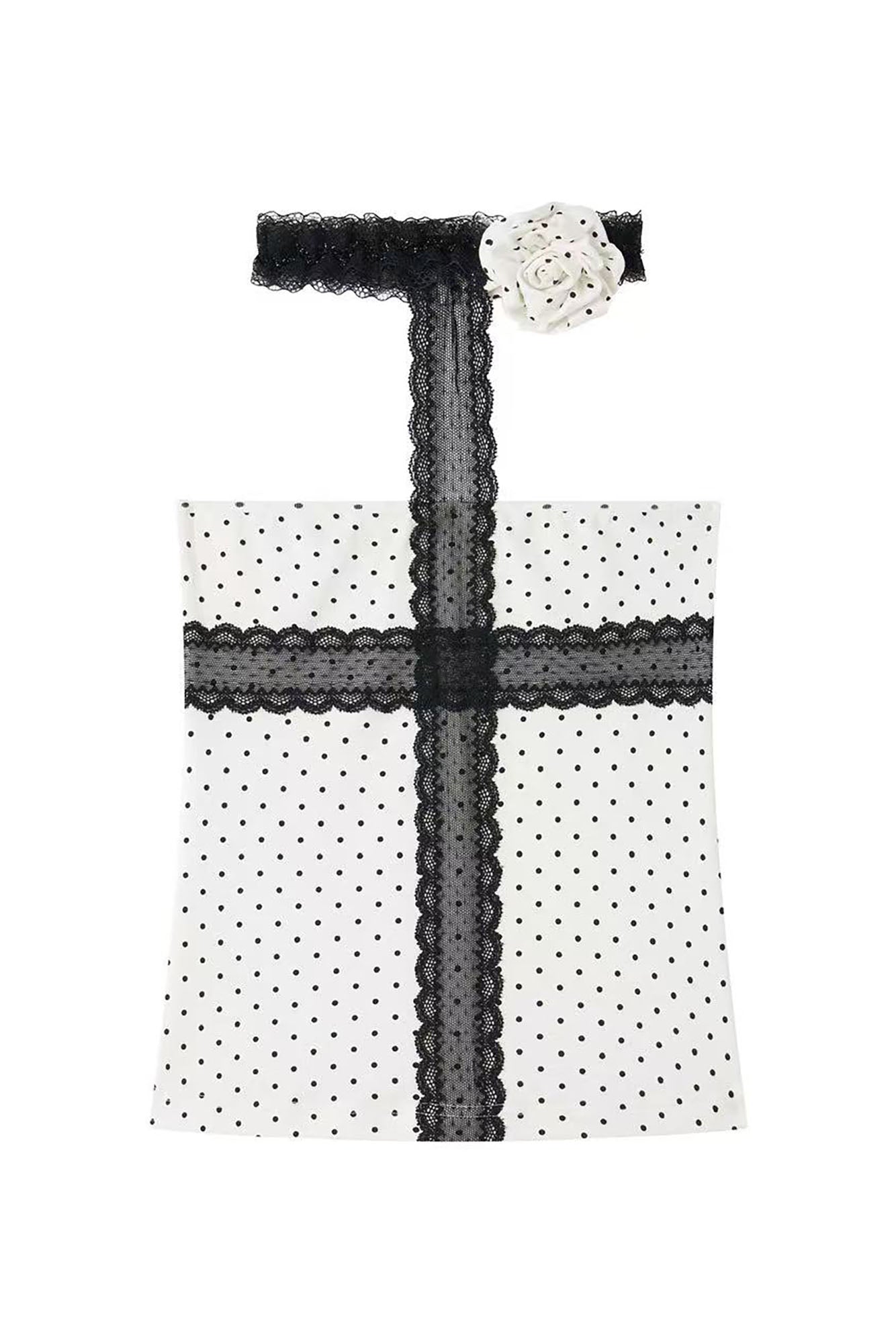 NONAME SPACE Polka-Dot Lace Cross Tube Top