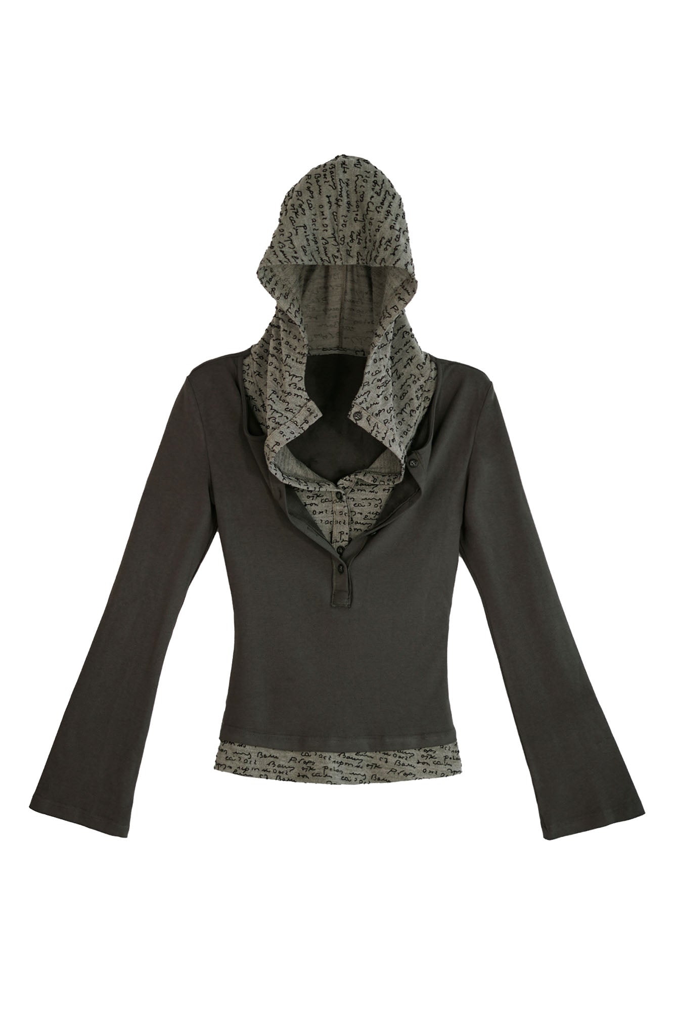 CESTNOUS Faux-Layered Half-Button Hooded Top