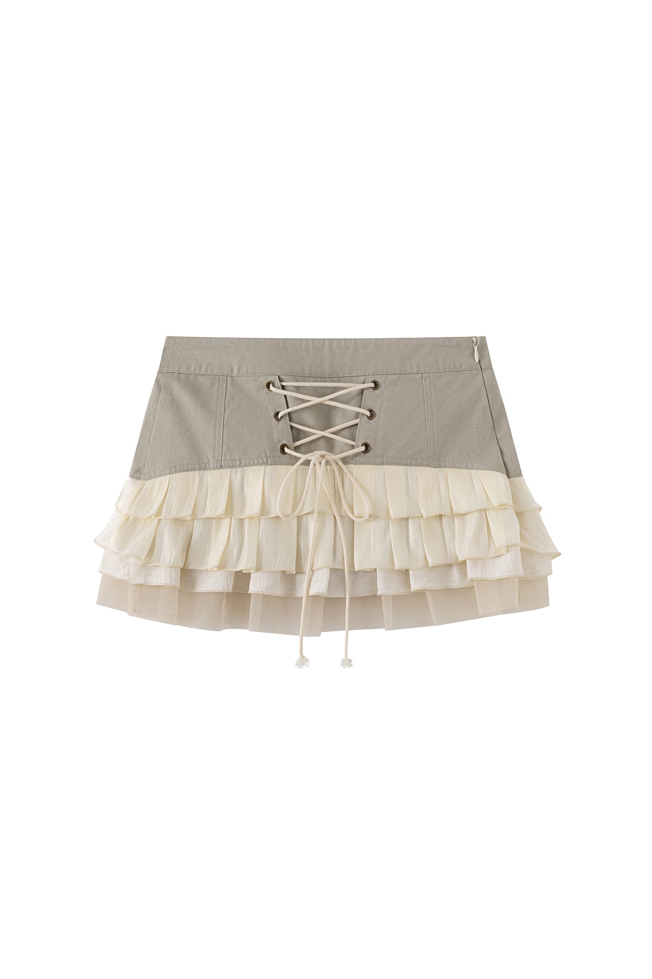 CESTNOUS Scroll-Embellished Layered Ruffle Mini Skirt