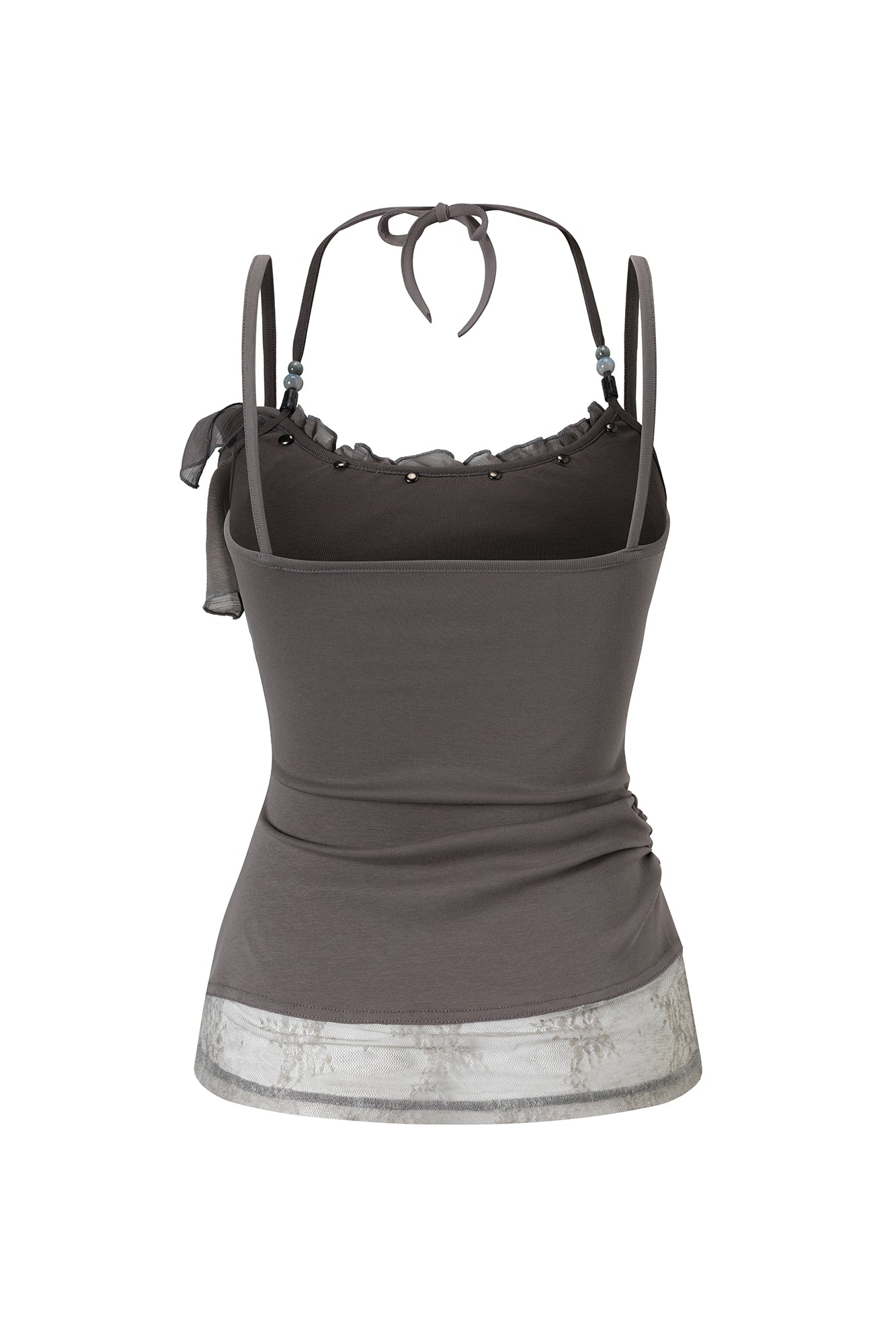 CESTNOUS Ruffled Lace Layered Beaded Camisole Top